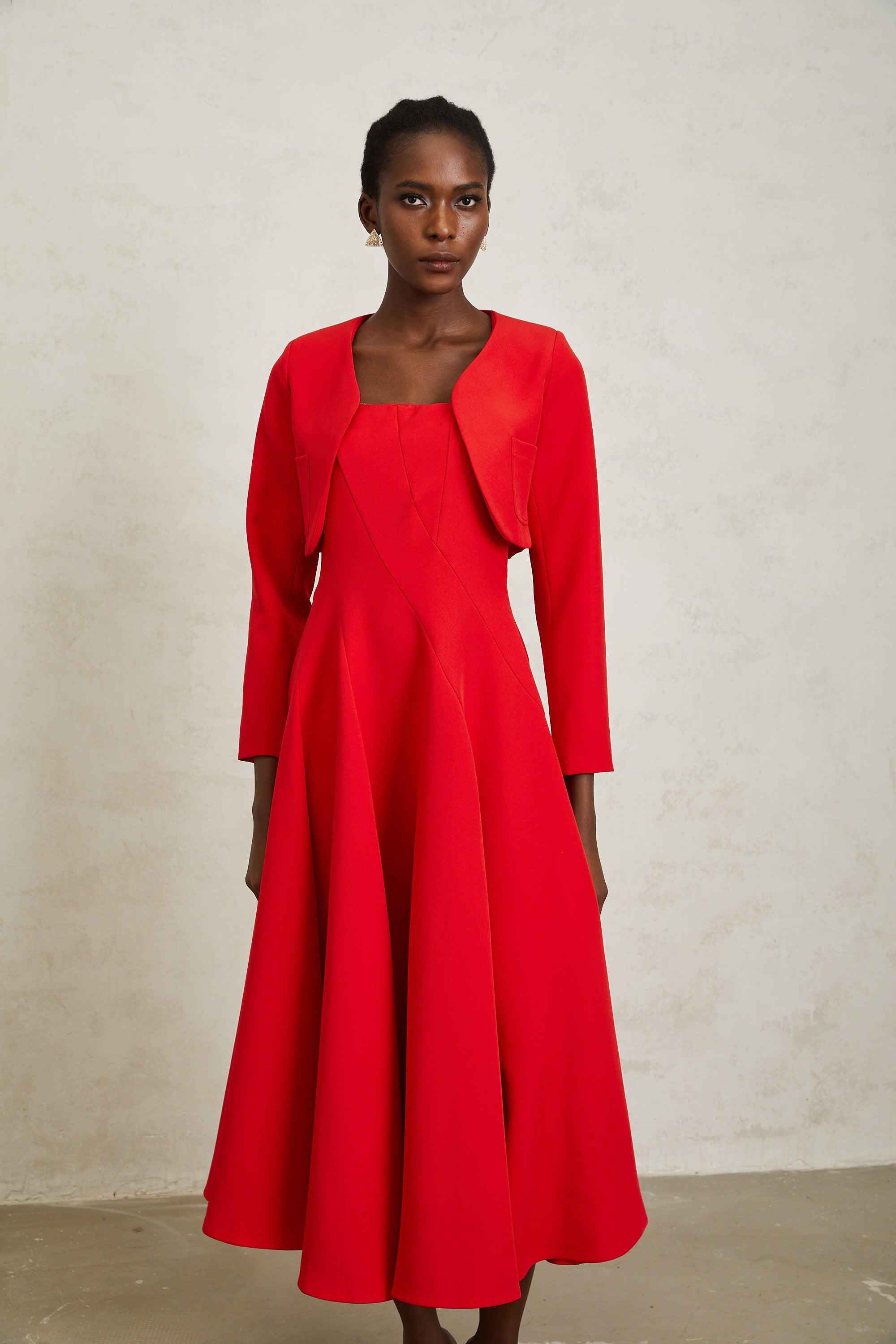 Patricia Red Cropped Jacket & Dress Set