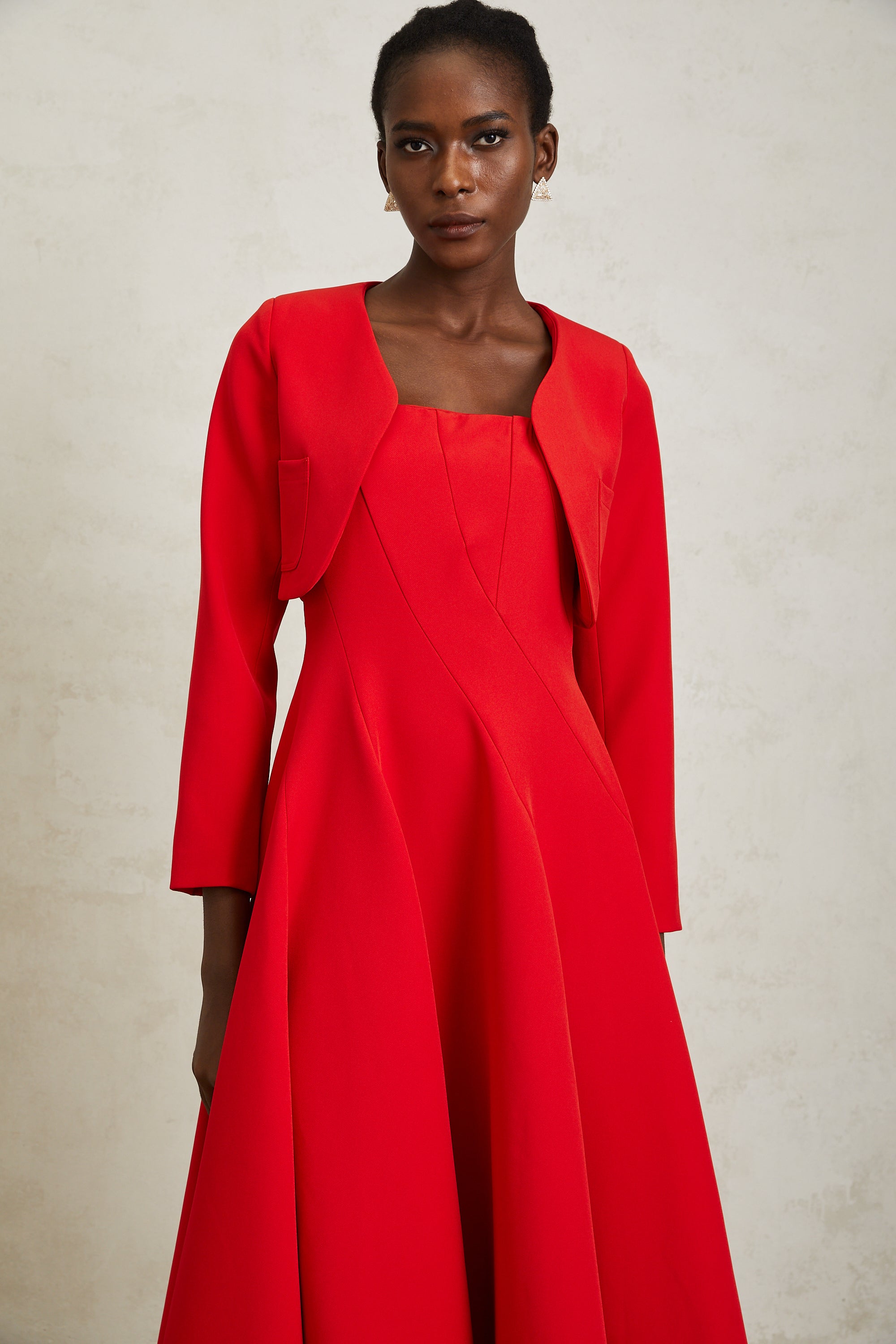 Patricia Red Cropped Jacket & Dress Set