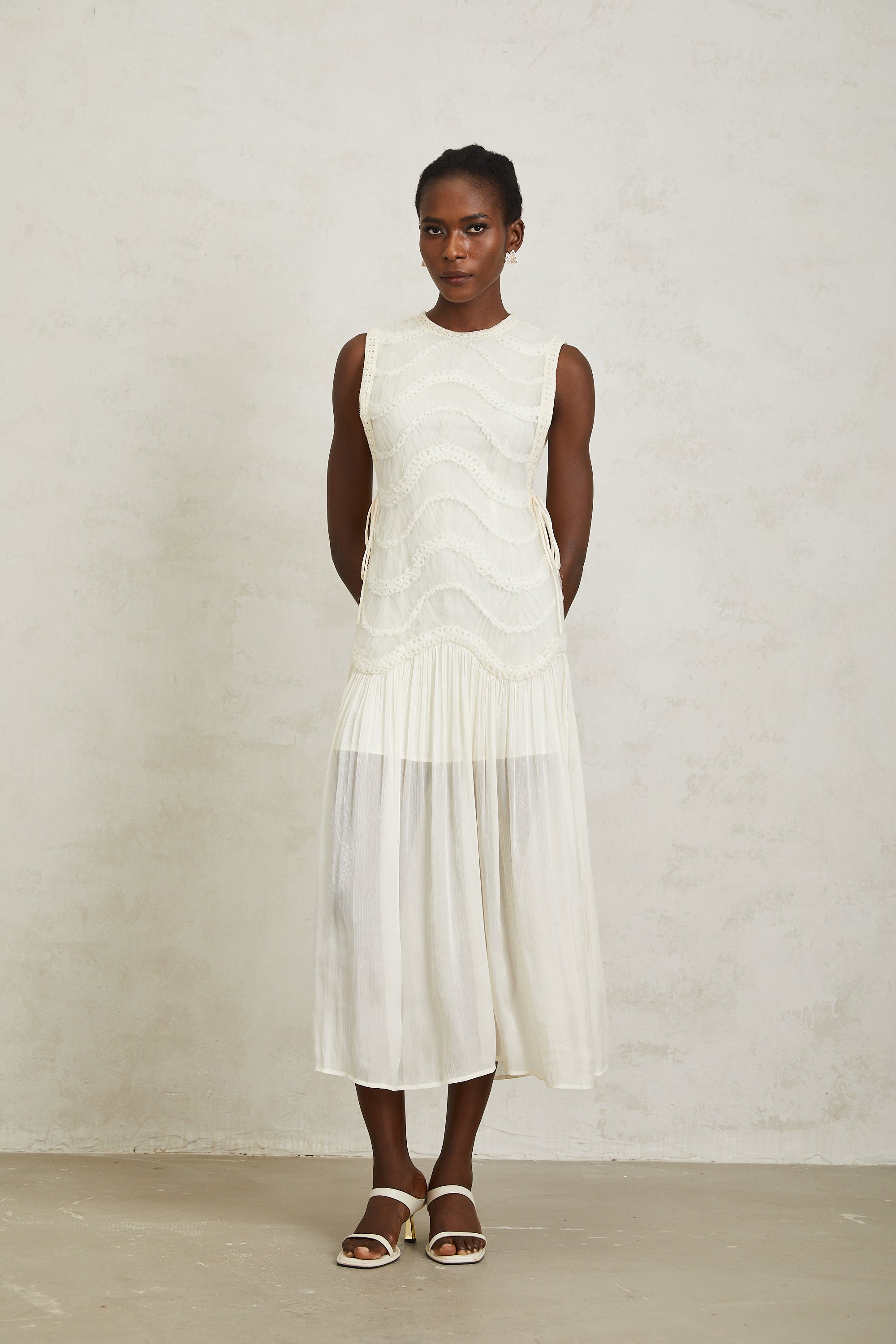 Blanche Off White Floral Crochet Midi Dress