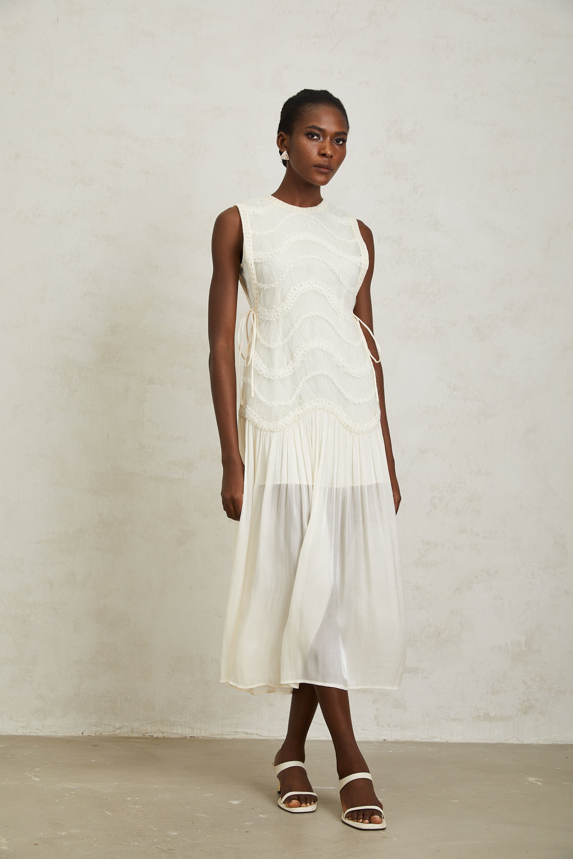 Blanche Off White Floral Crochet Midi Dress