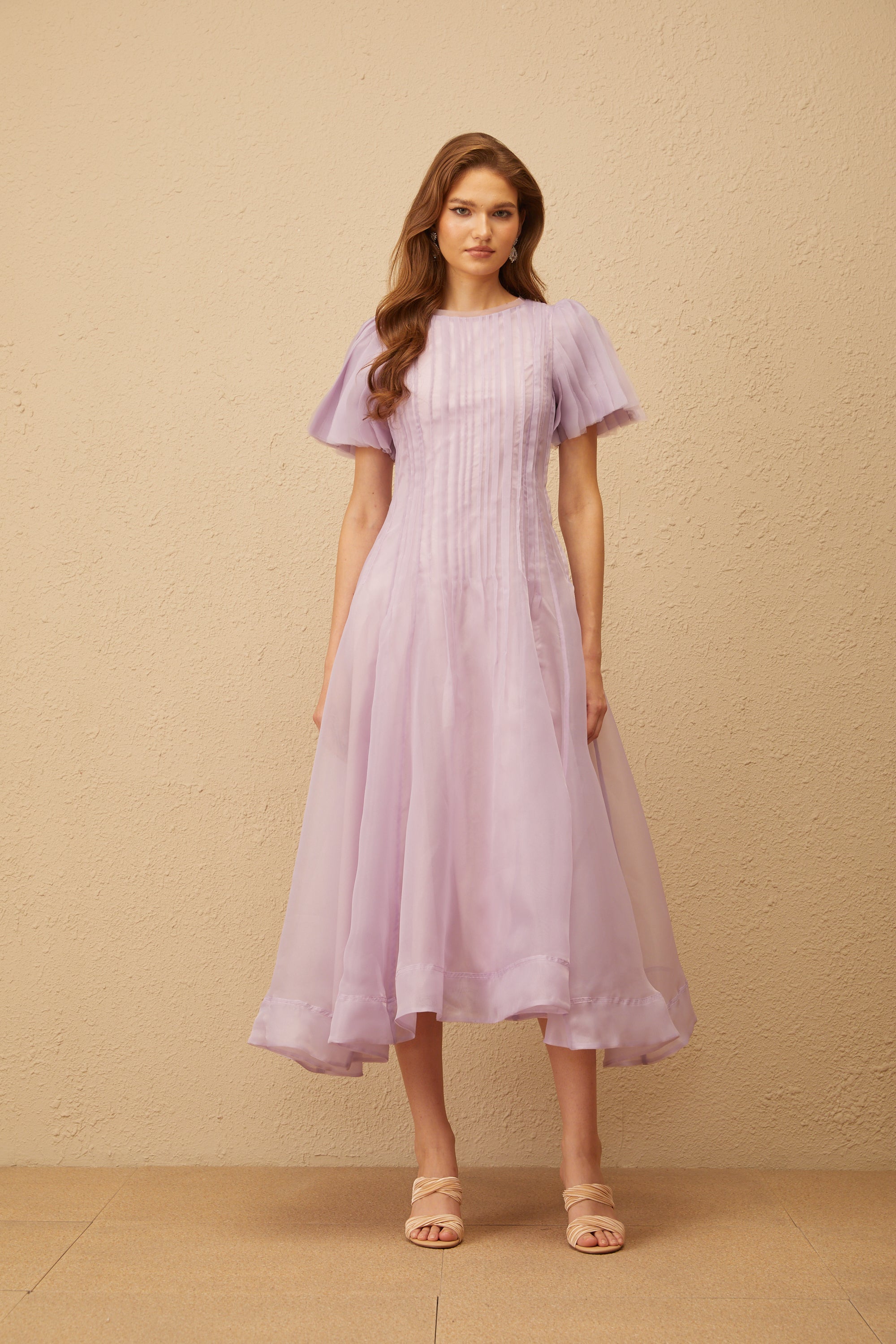 Léna Light Purple Pleated Organza Midi Dress (Final Sale-US Only)