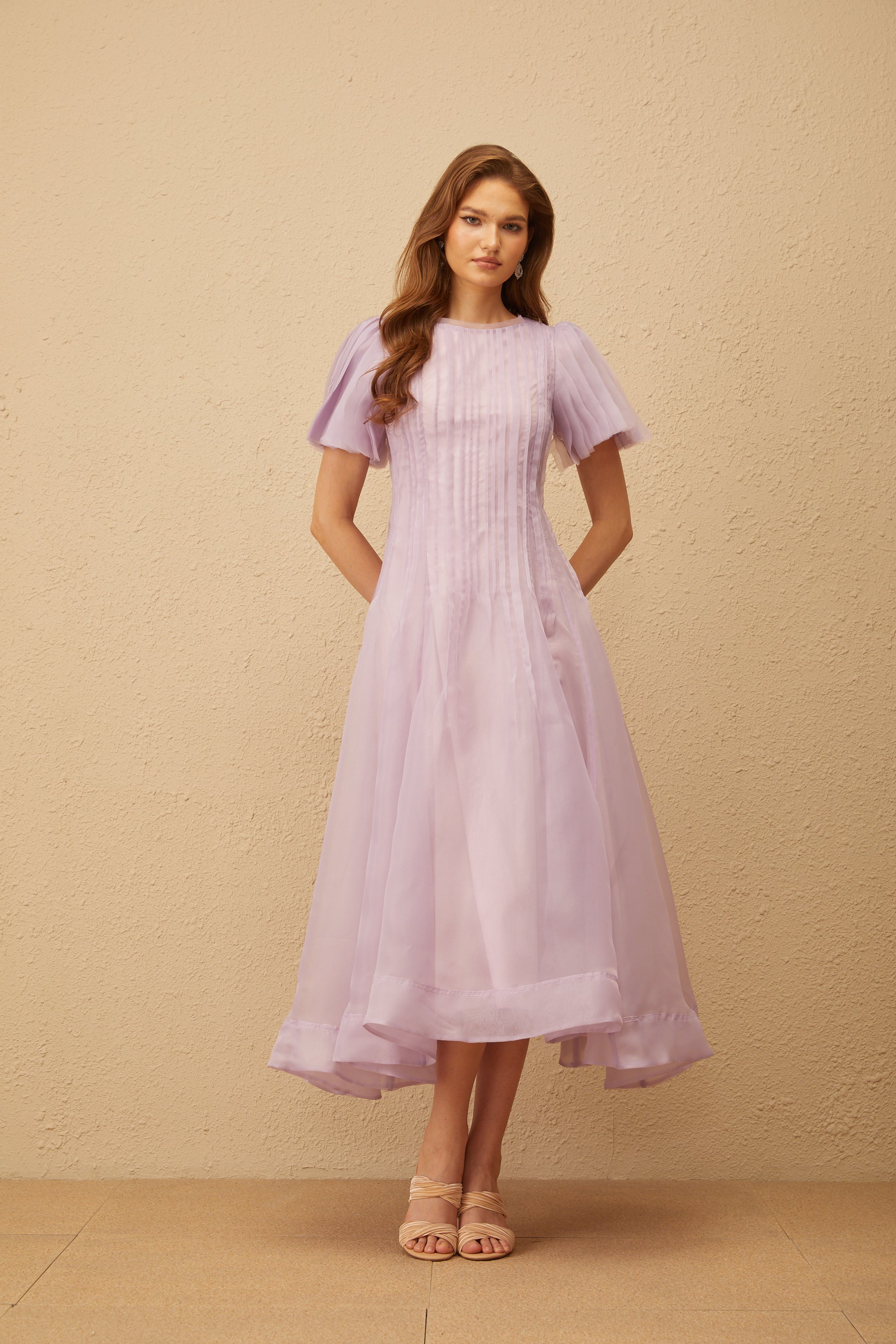 Léna Light Purple Pleated Organza Midi Dress (Final Sale-US Only)