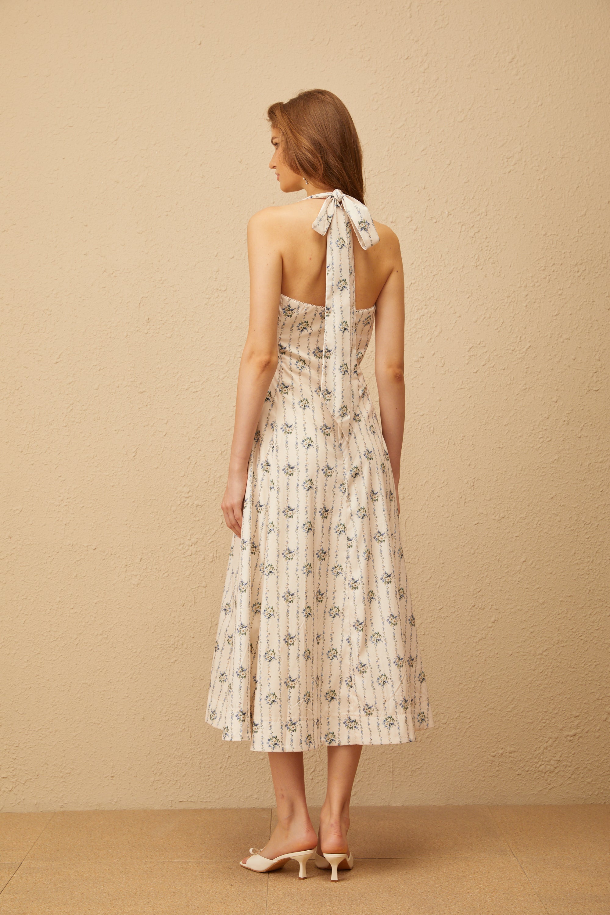 Estelle White Halterneck Floral Print Midi Dress