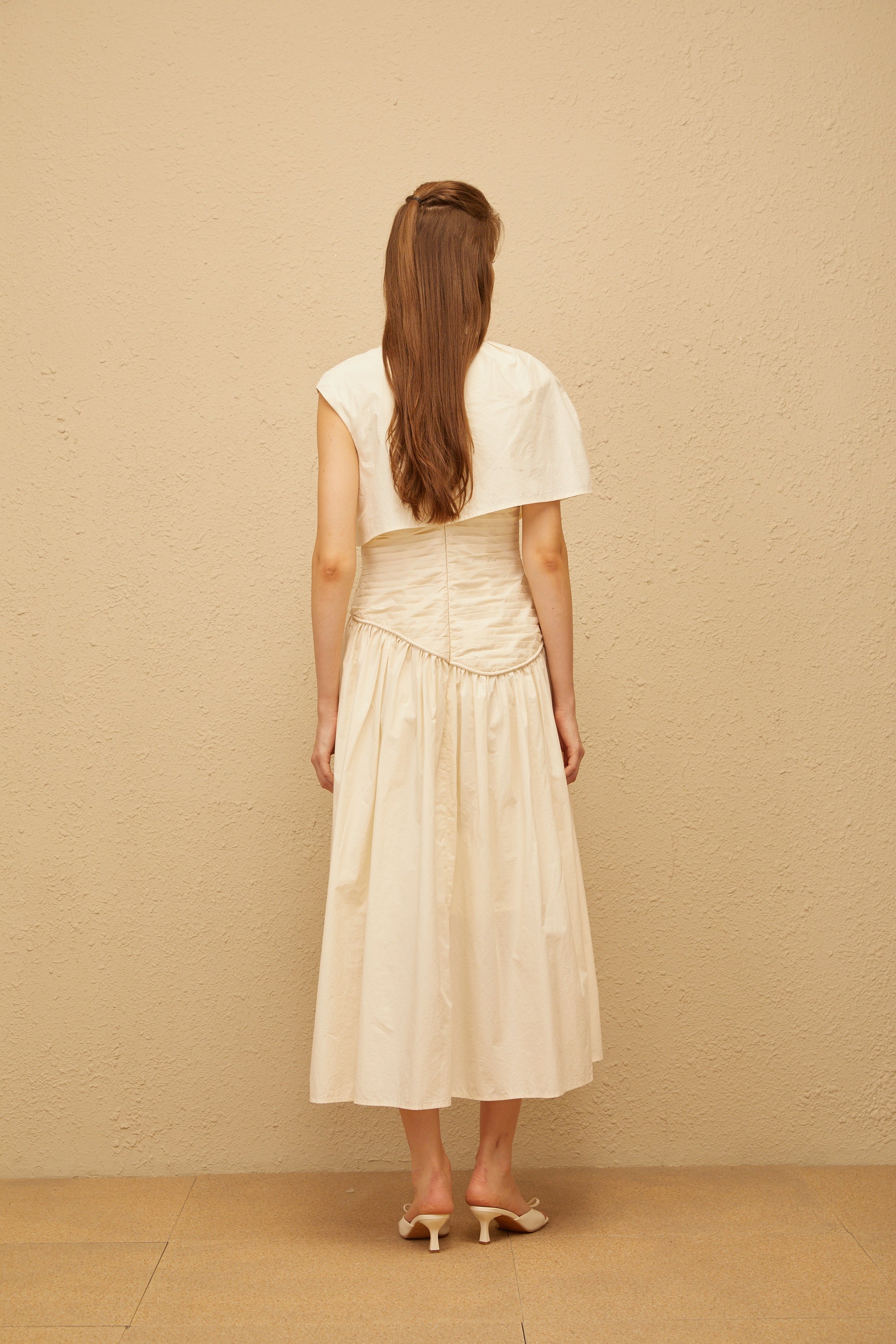 Boglárka Cream White Asymmetrical Ruched Midi Dress