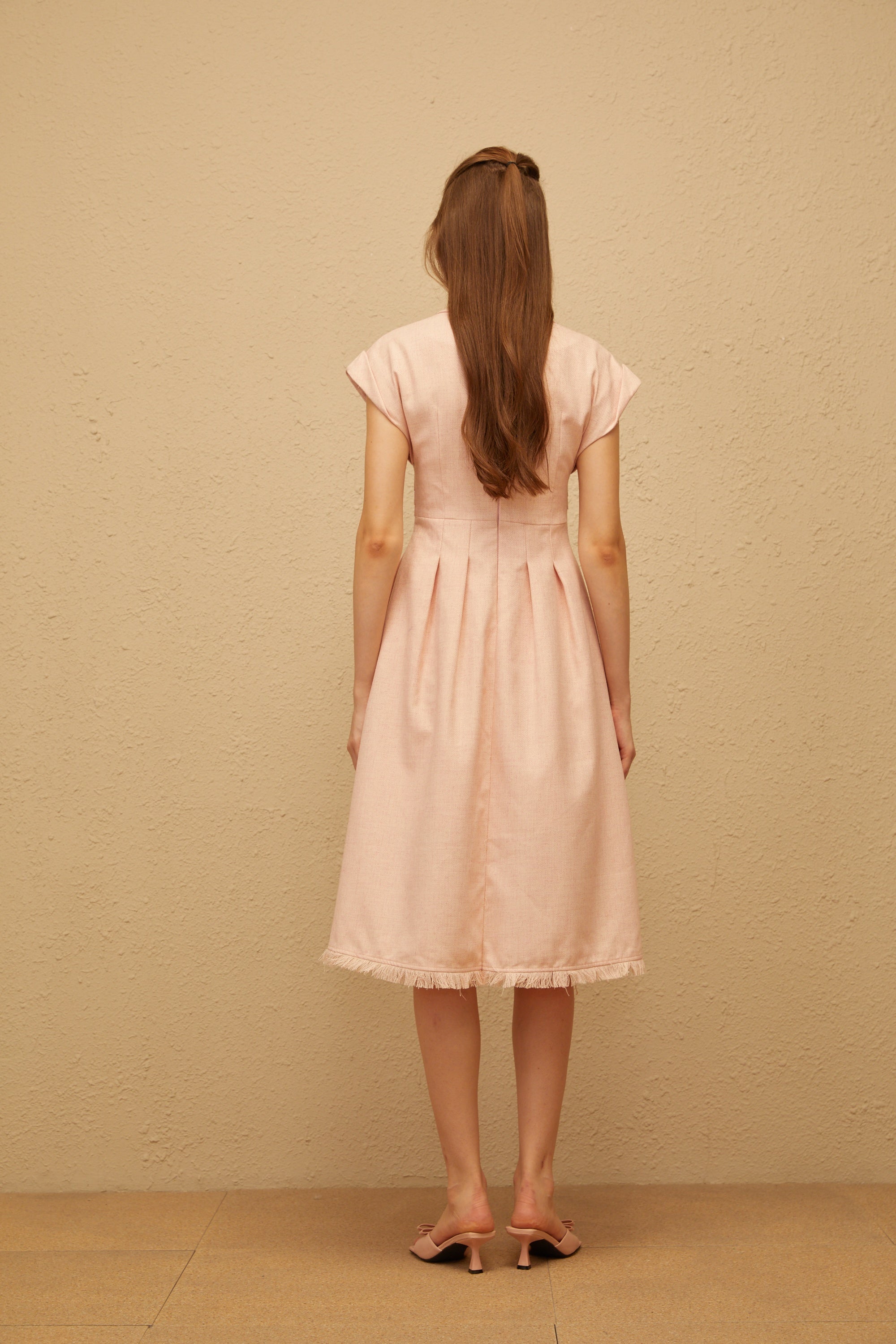 Bernadett Pink 3D Petal Pleated Midi Dress (Final Sale)