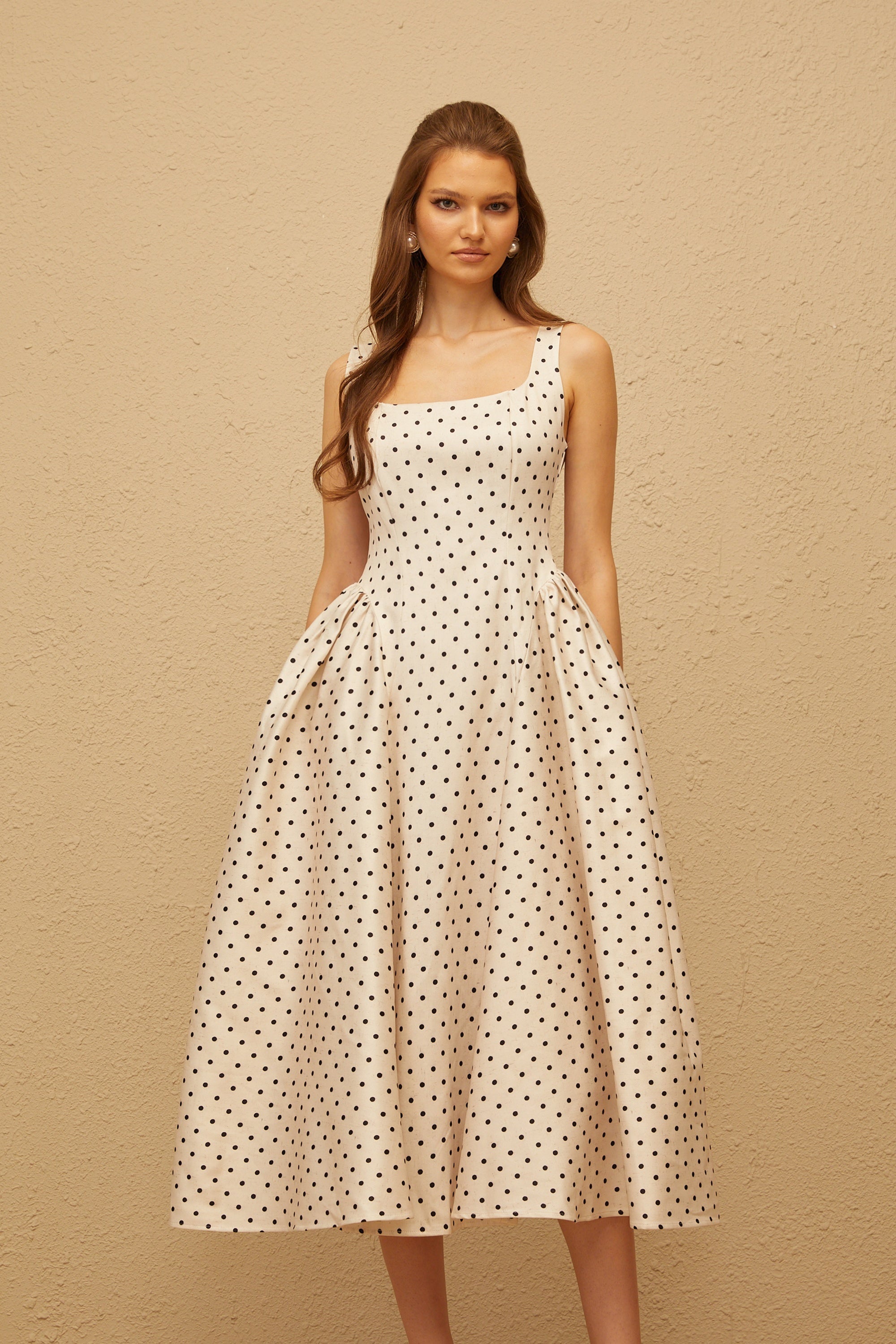 Geneviève White Polka Dot Midi Dress