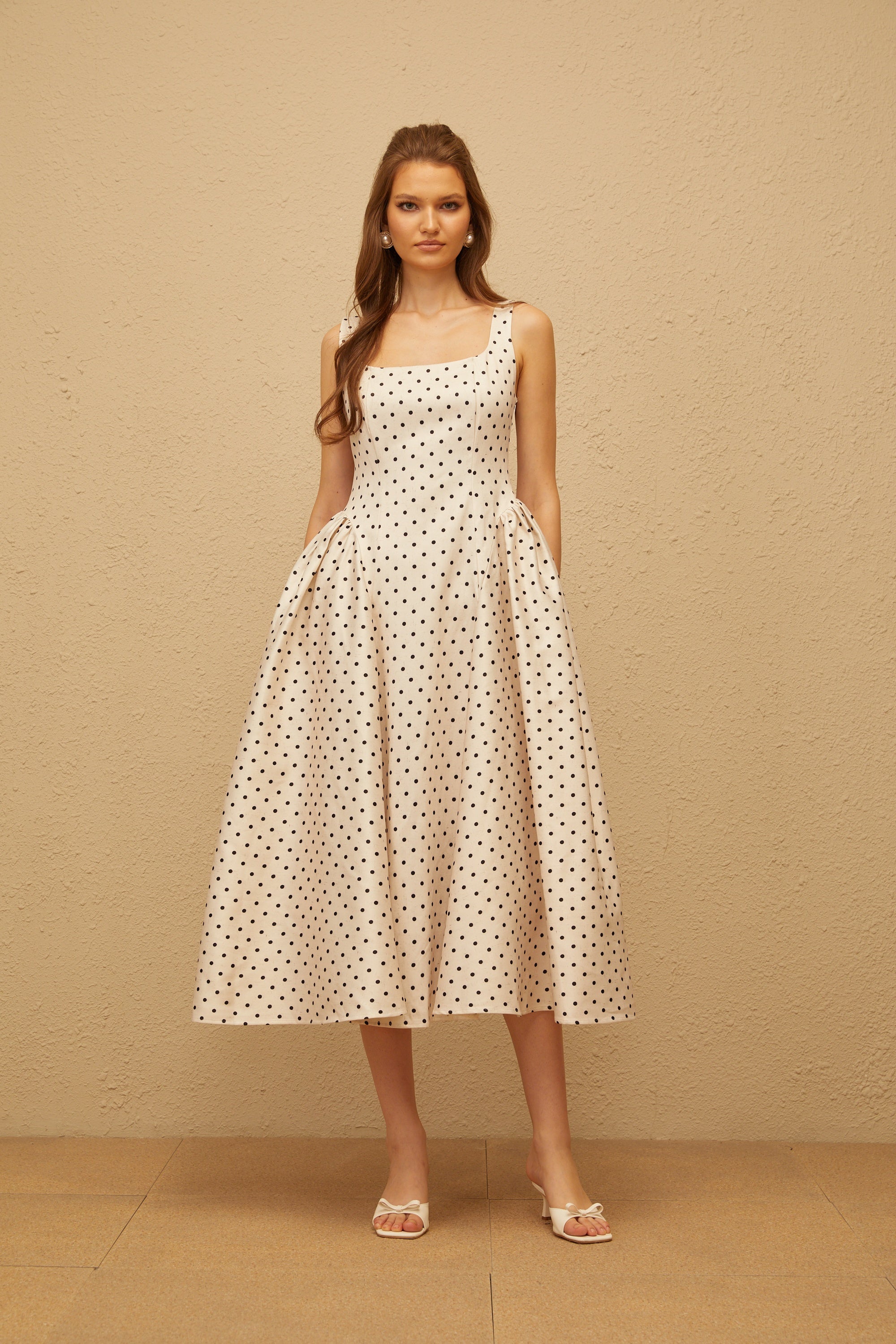 Geneviève White Polka Dot Midi Dress