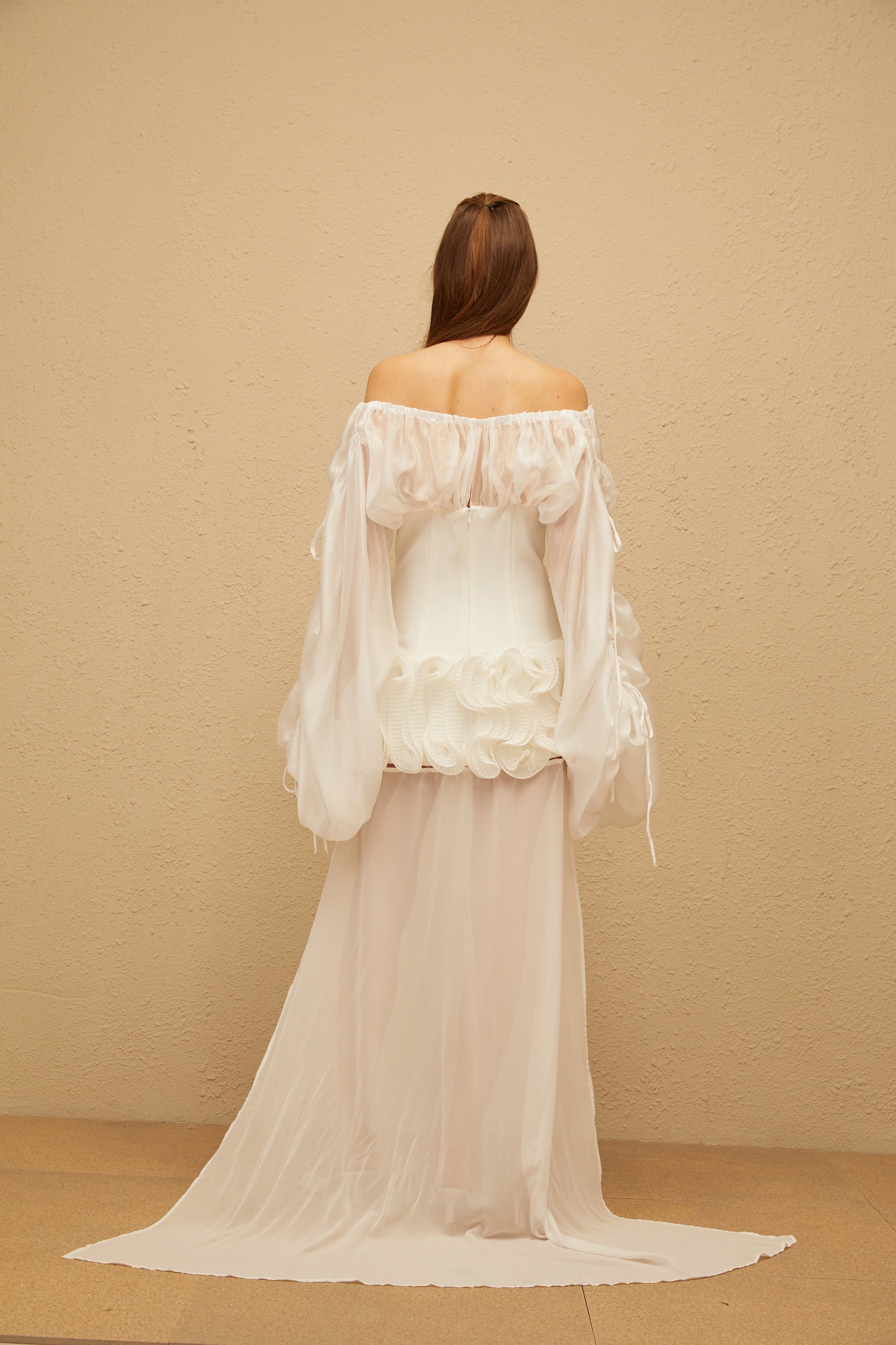 Léonie White Train Ruffled Corset Mini Dress