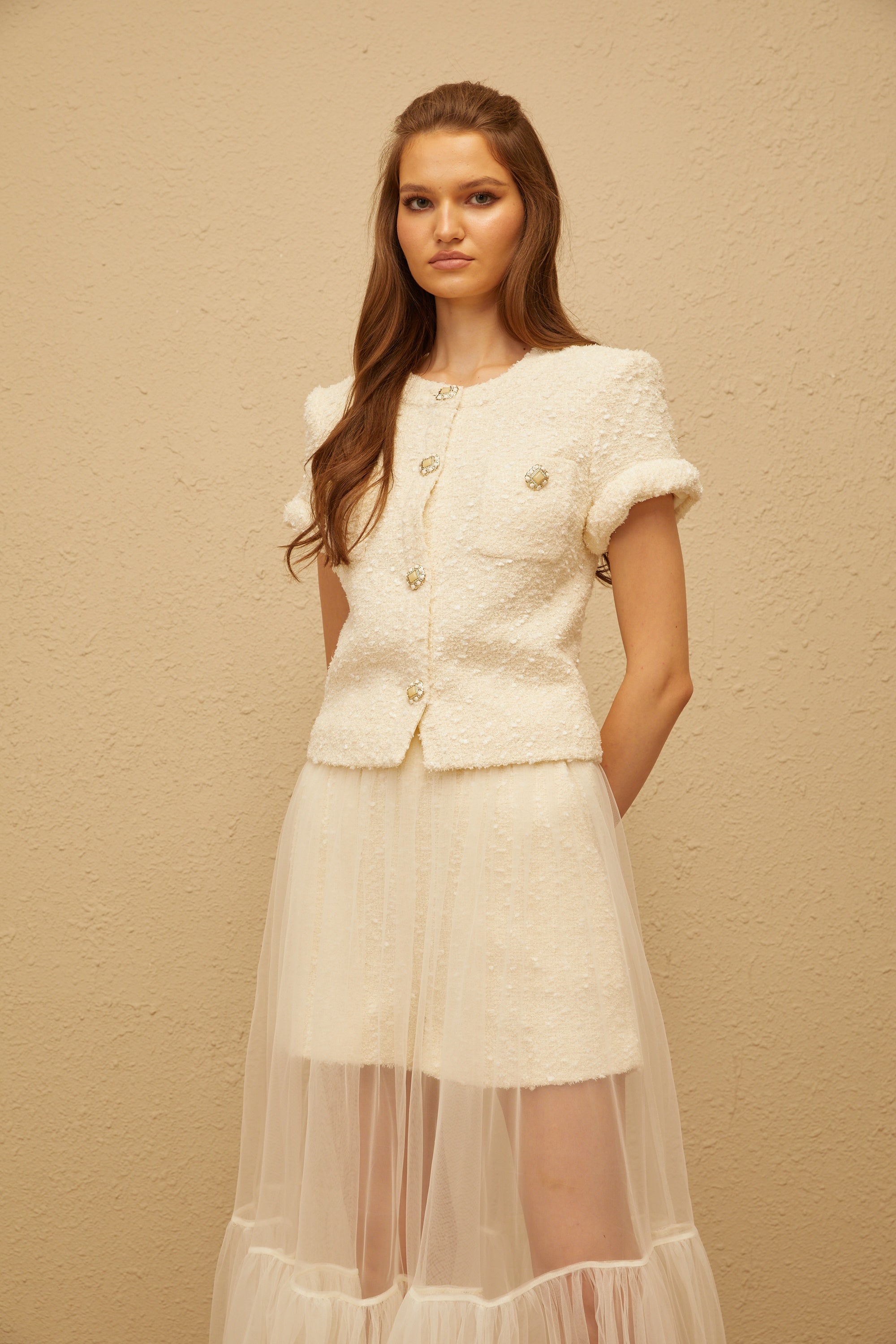 Raphaëlle Cream White Tweed Matching Set