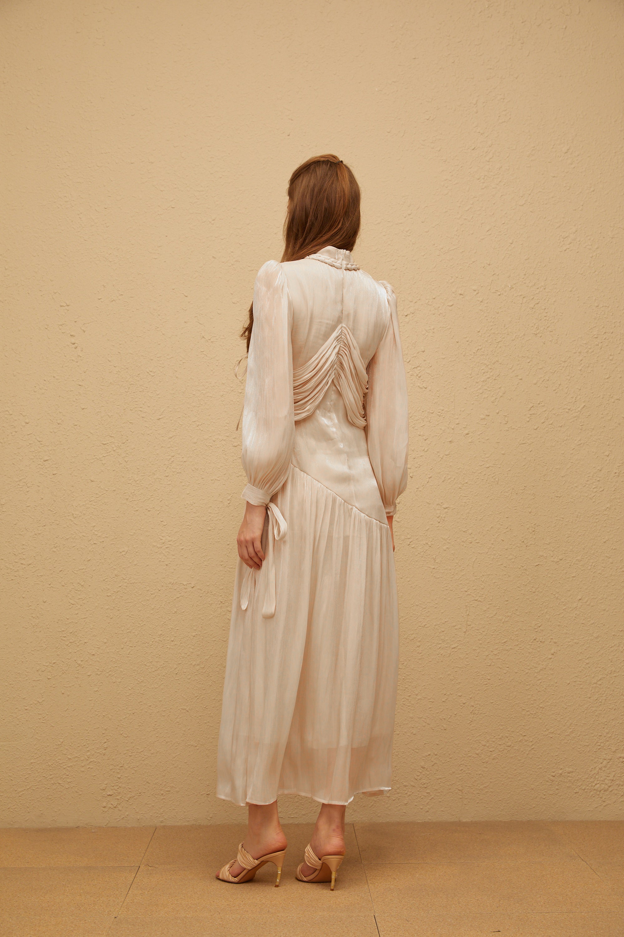 Amour Grey Ruched Glossy Maxi Dress