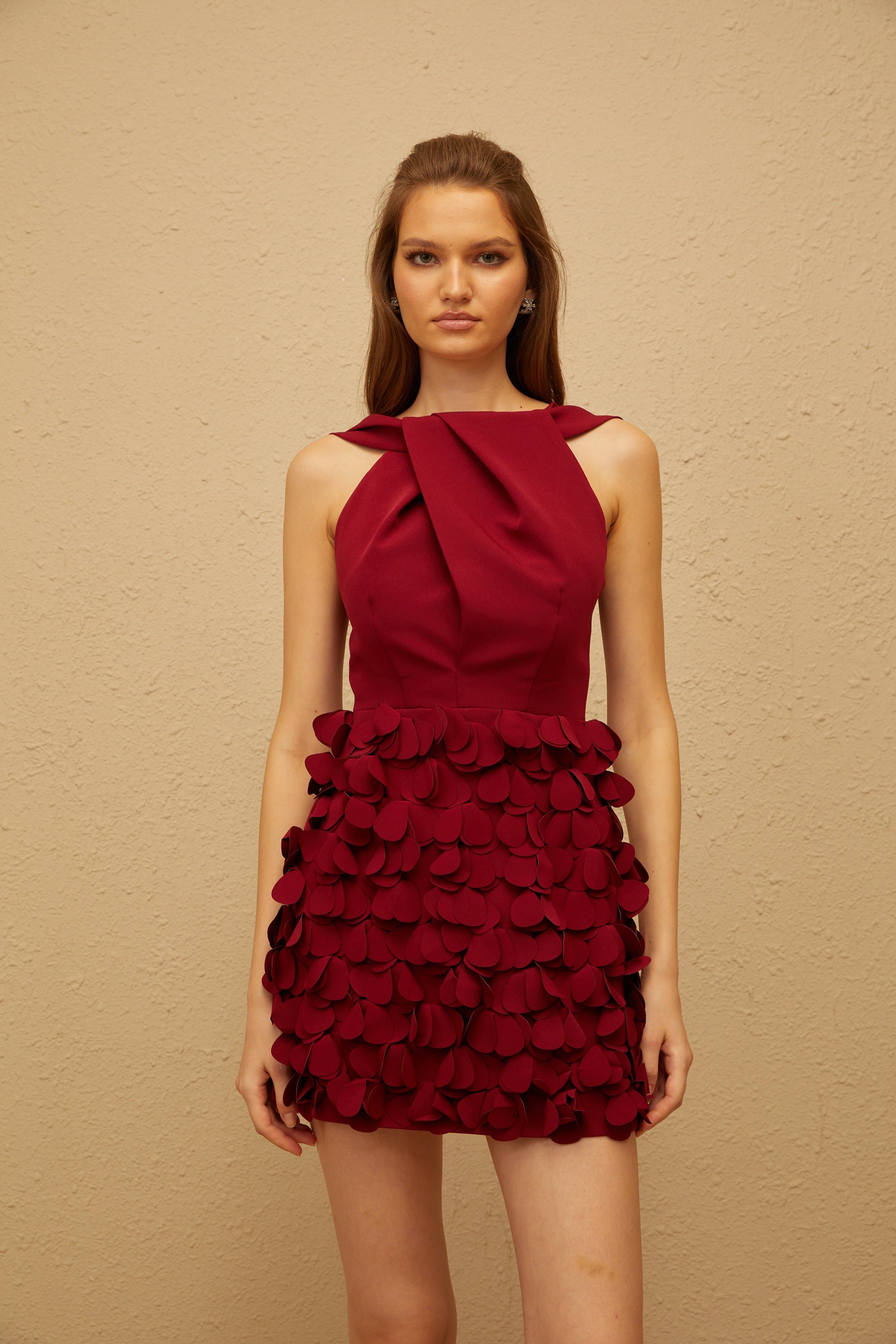 Océane Red Open Back 3D Petal Mini Dress