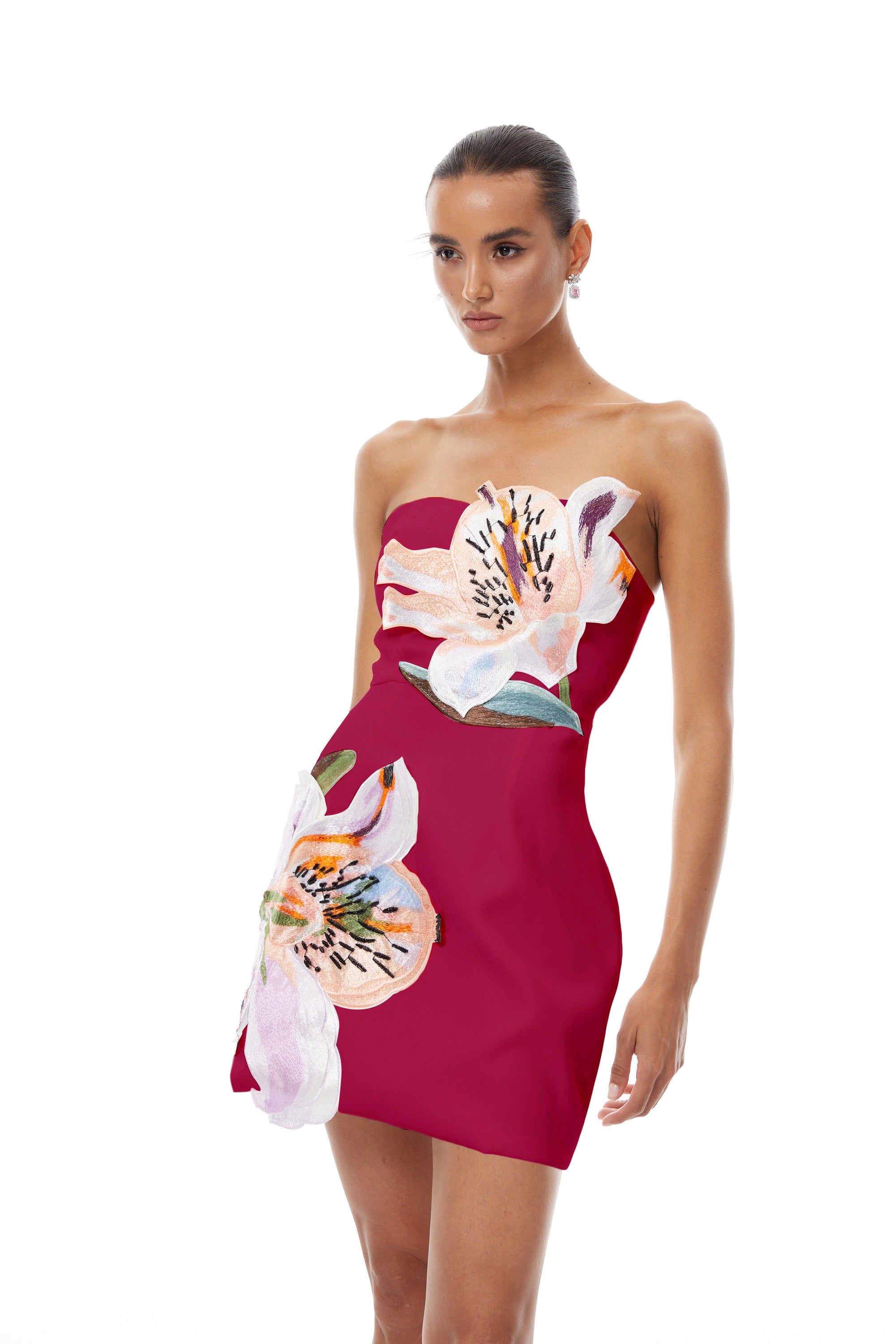 Automne Pink Floral Embroidered Mini Dress