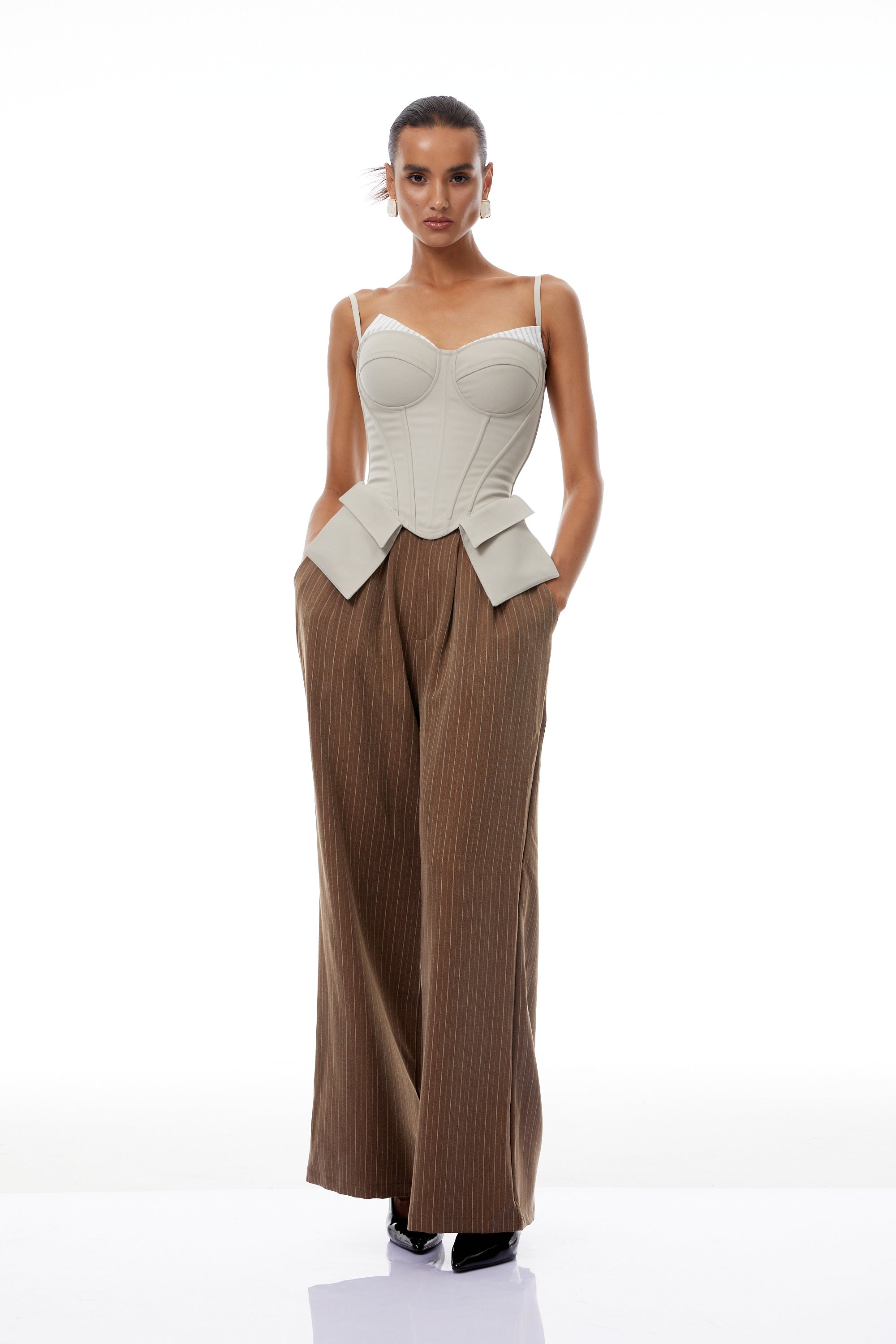 Virág Grey Stripe Panel Corset Top