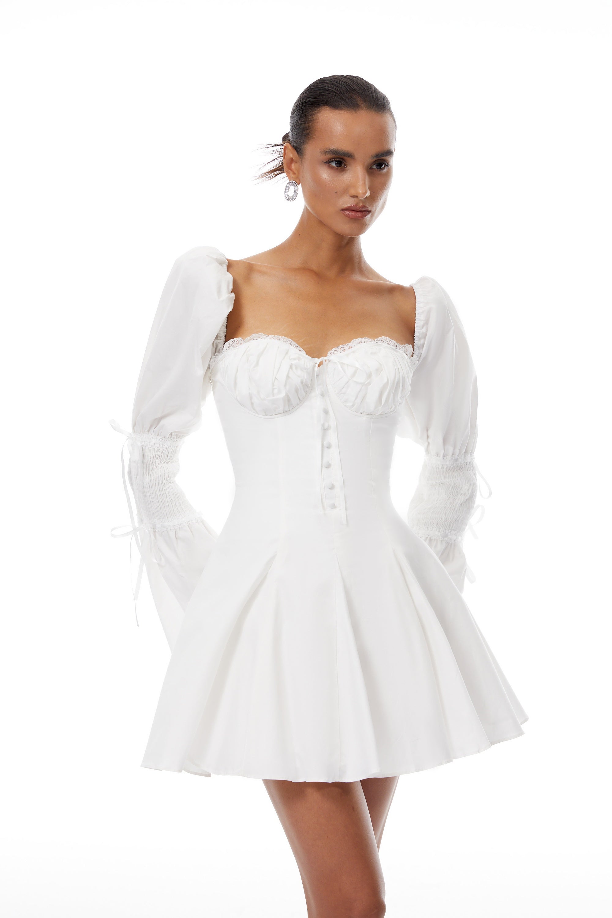 Marietta White Lace Trim Corset Mini Dress