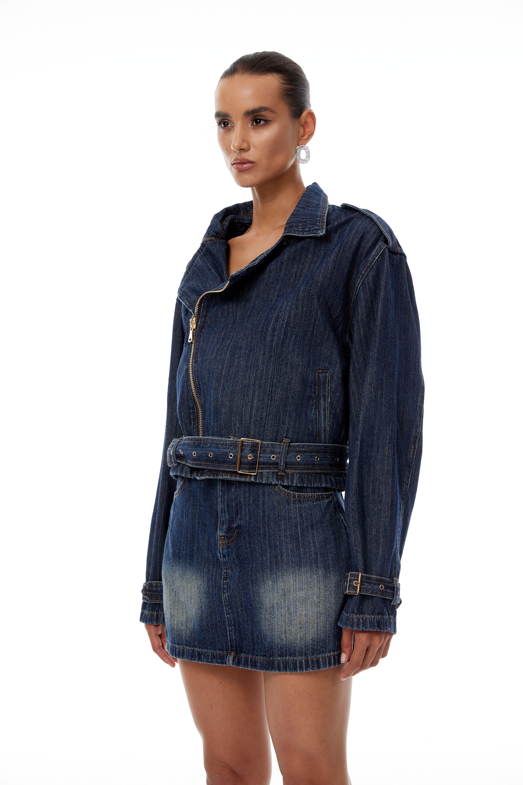 Solène Blue Denim Biker Jacket & Skirt Set (Final Sale)