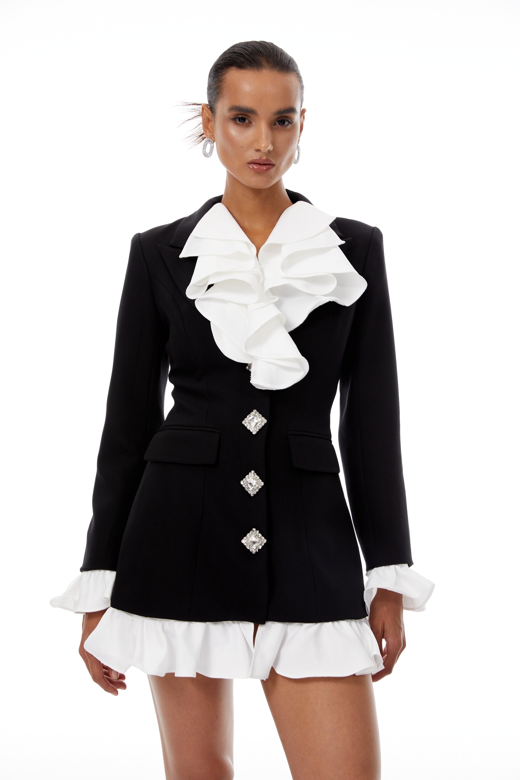 Émilie Color Block Ruffled Mini Blazer Dress