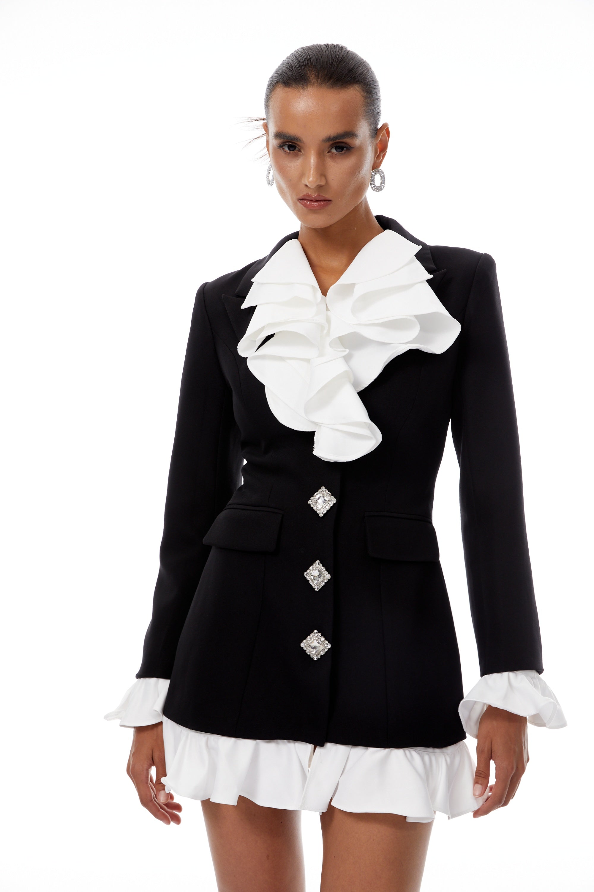 Émilie Color Block Ruffled Mini Blazer Dress