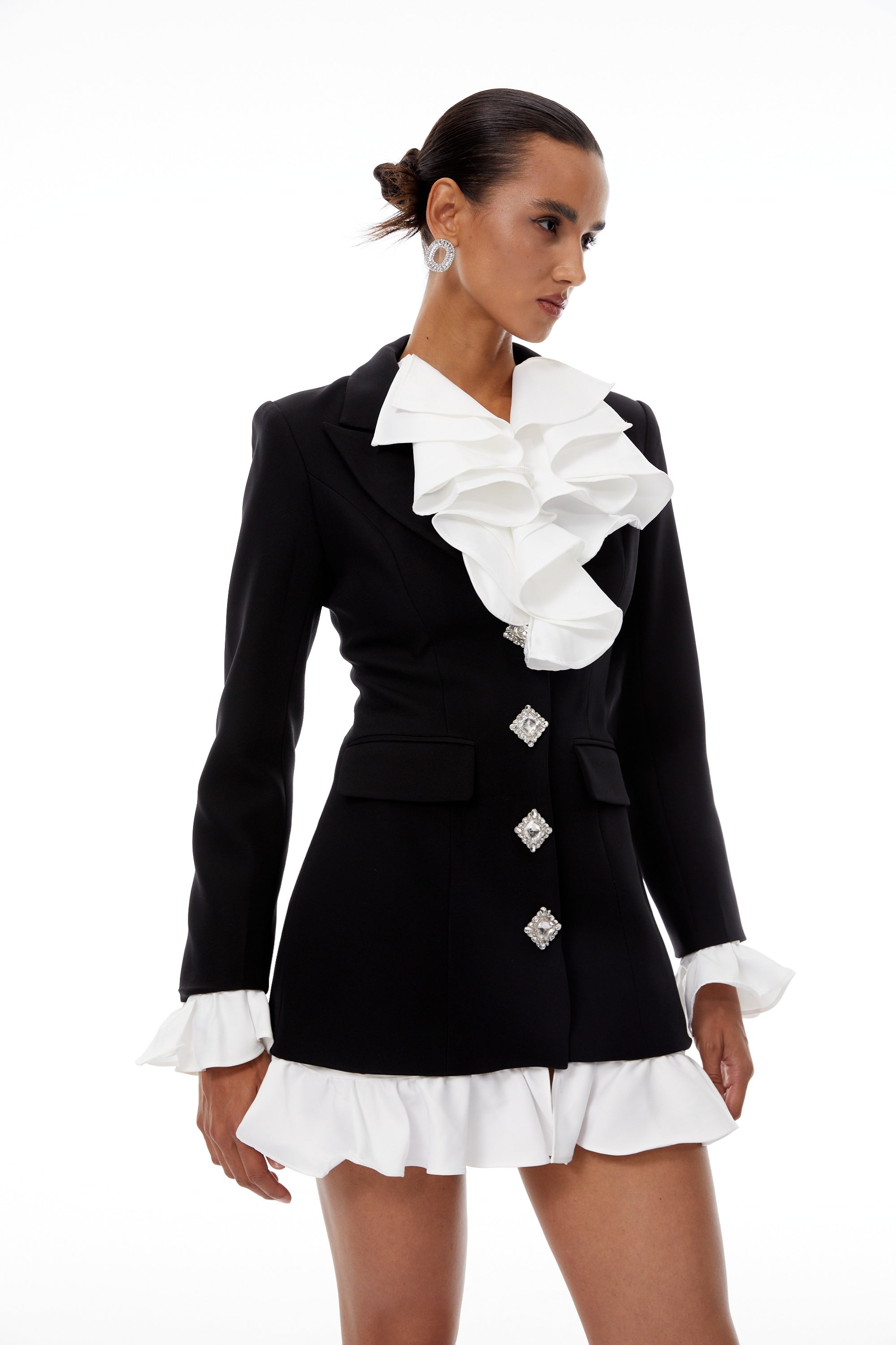 Émilie Color Block Ruffled Mini Blazer Dress