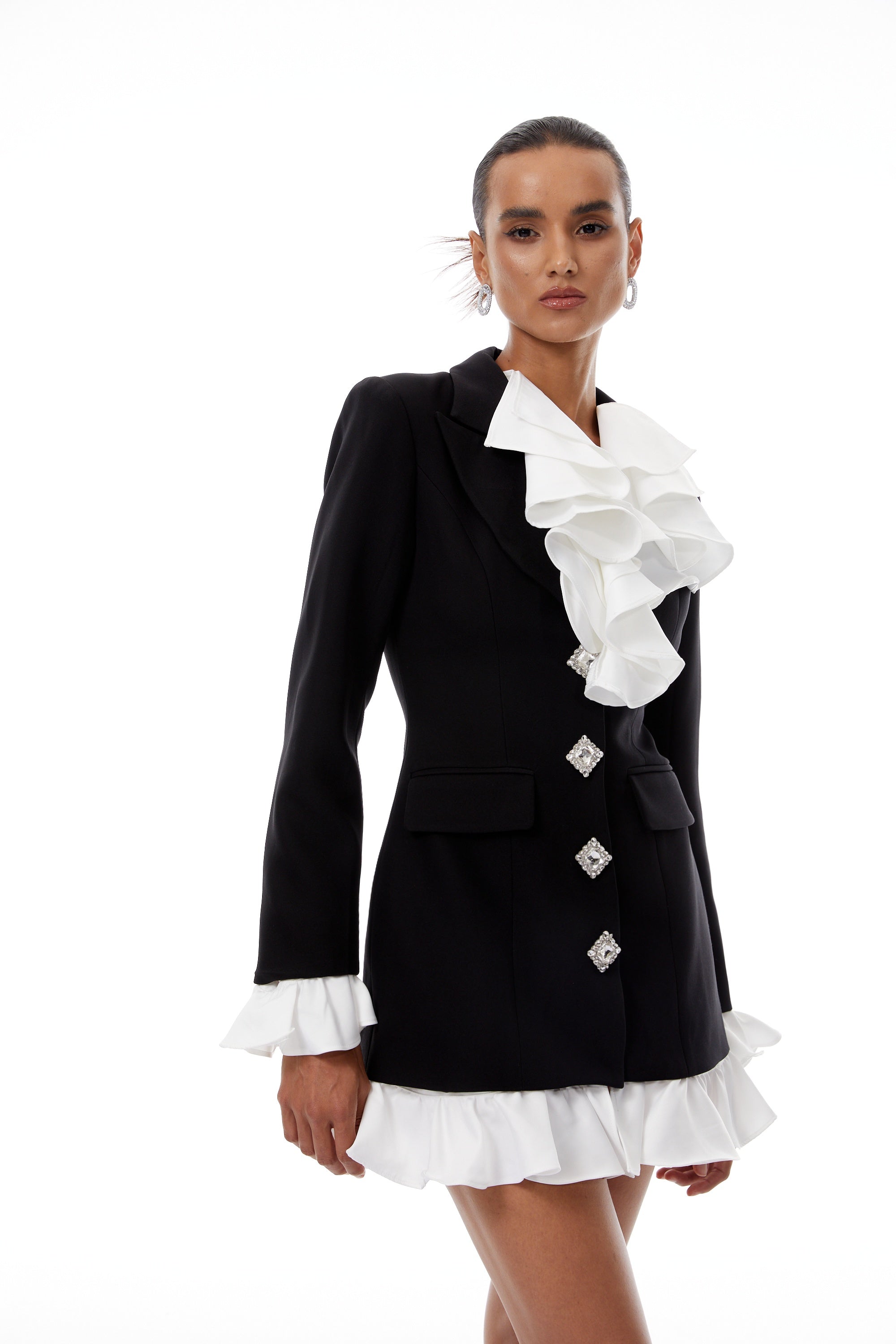 Émilie Color Block Ruffled Mini Blazer Dress