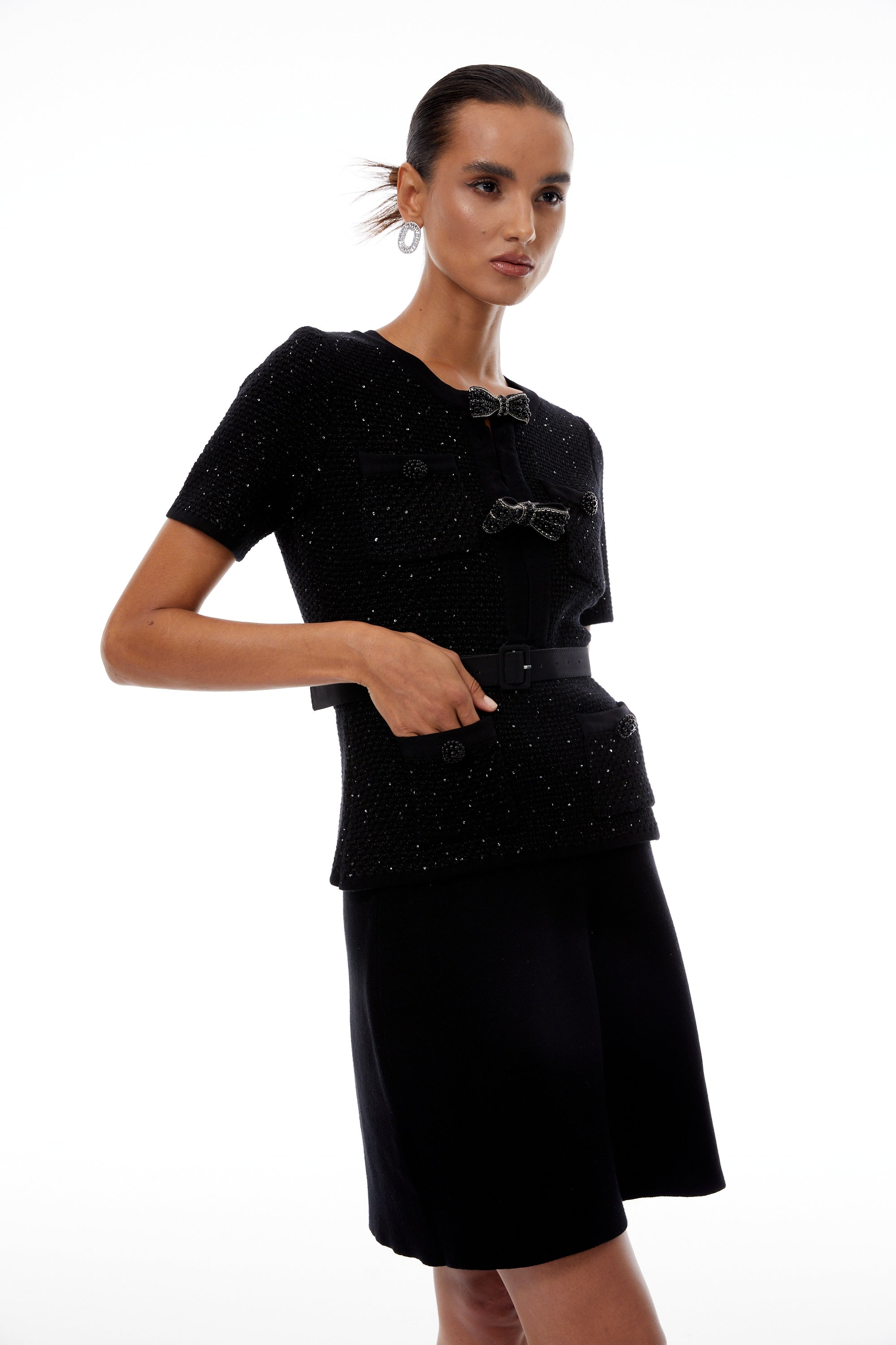 Hélène Black – Set aus Pailletten-Strickoberteil und Rock (Endverkauf)