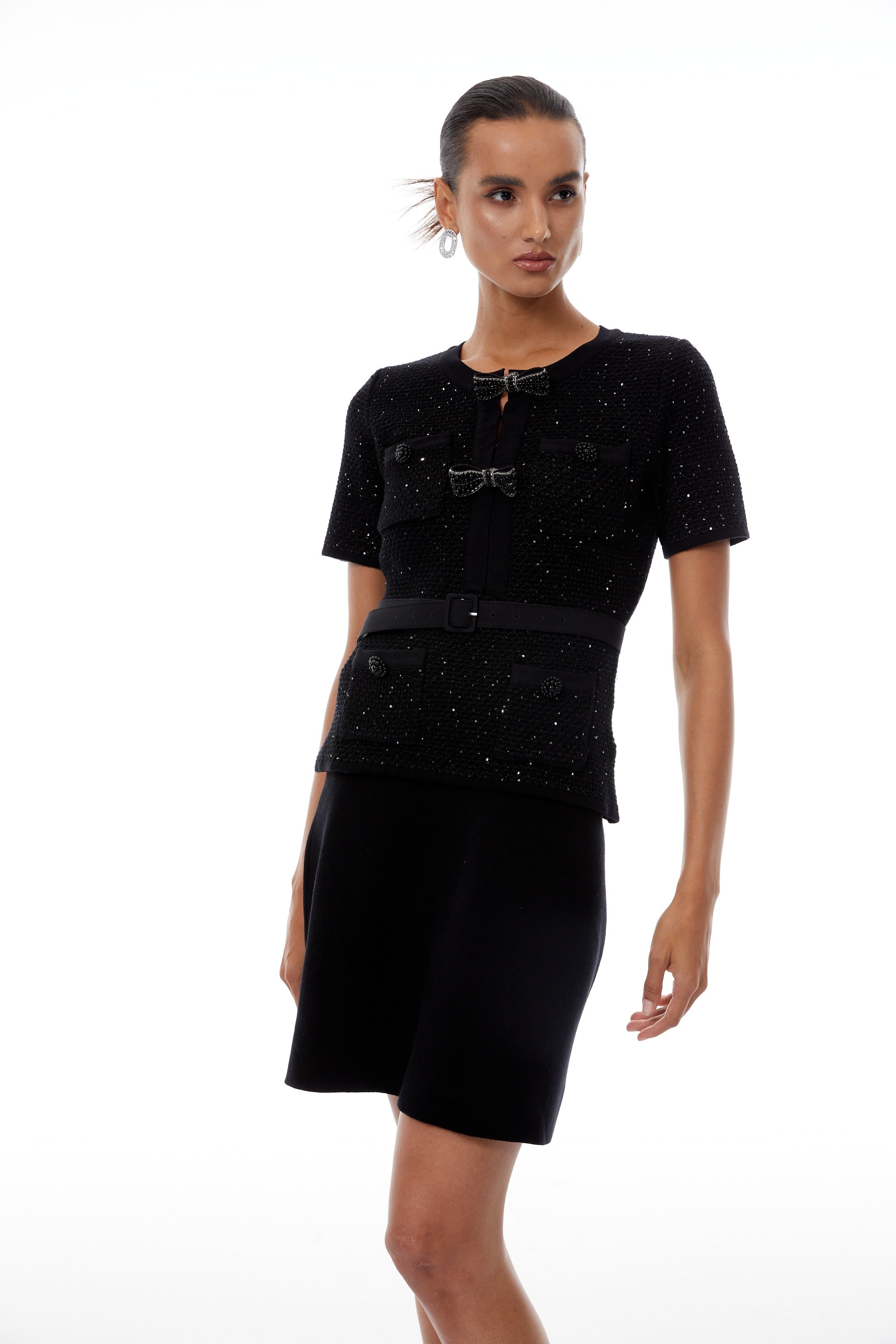 Hélène Black – Set aus Pailletten-Strickoberteil und Rock (Endverkauf)