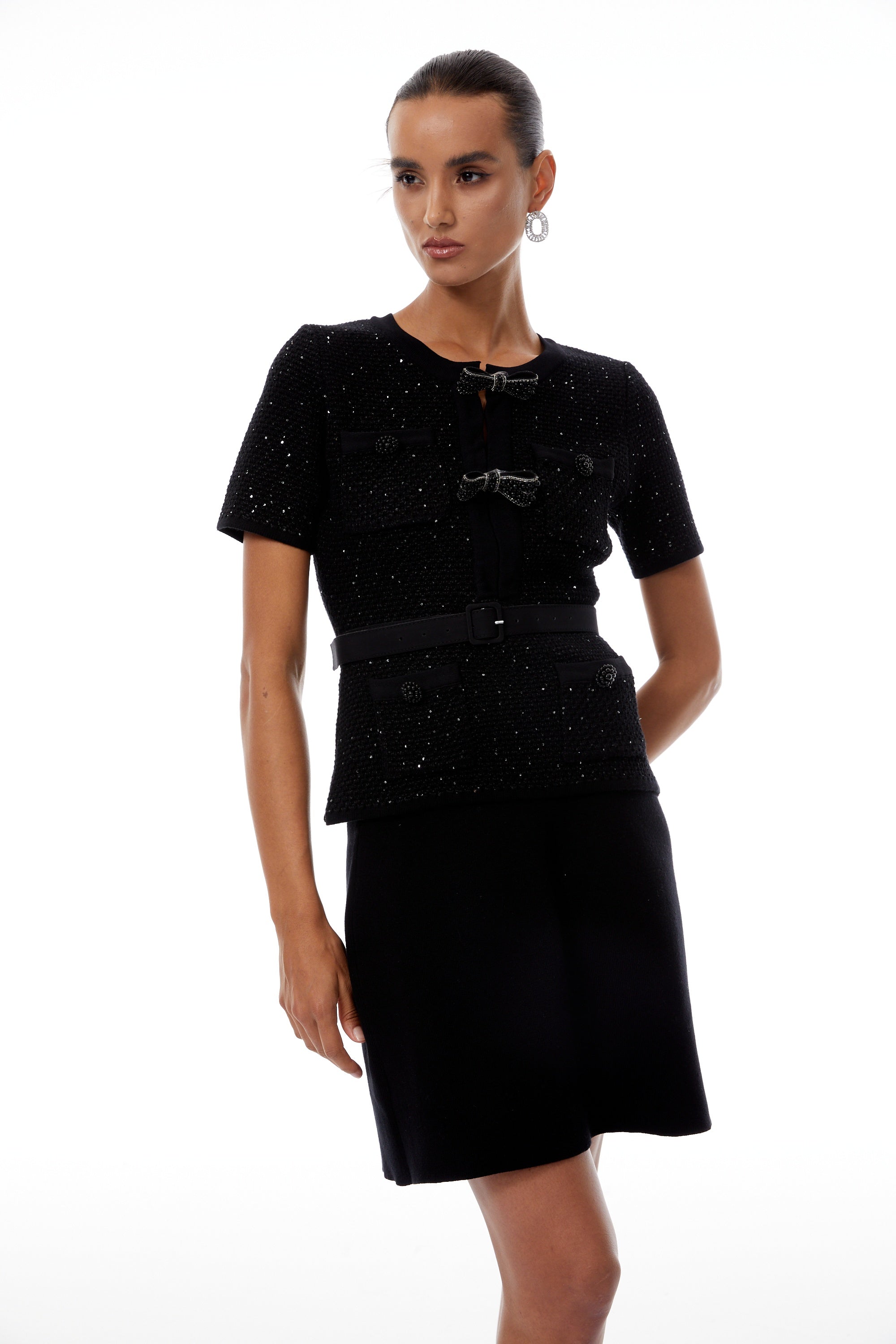 Hélène Black – Set aus Pailletten-Strickoberteil und Rock (Endverkauf)