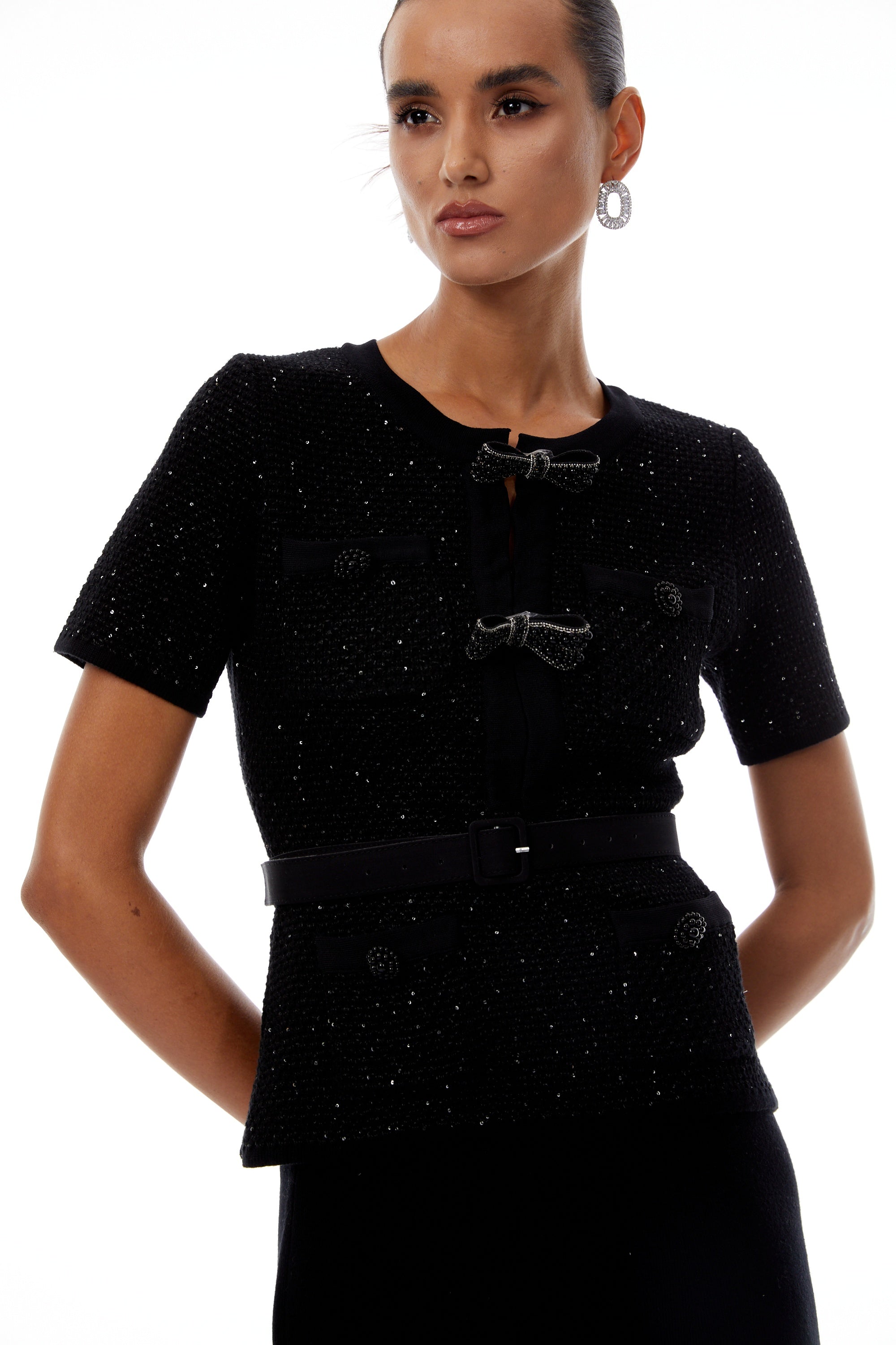 Hélène Black – Set aus Pailletten-Strickoberteil und Rock (Endverkauf)