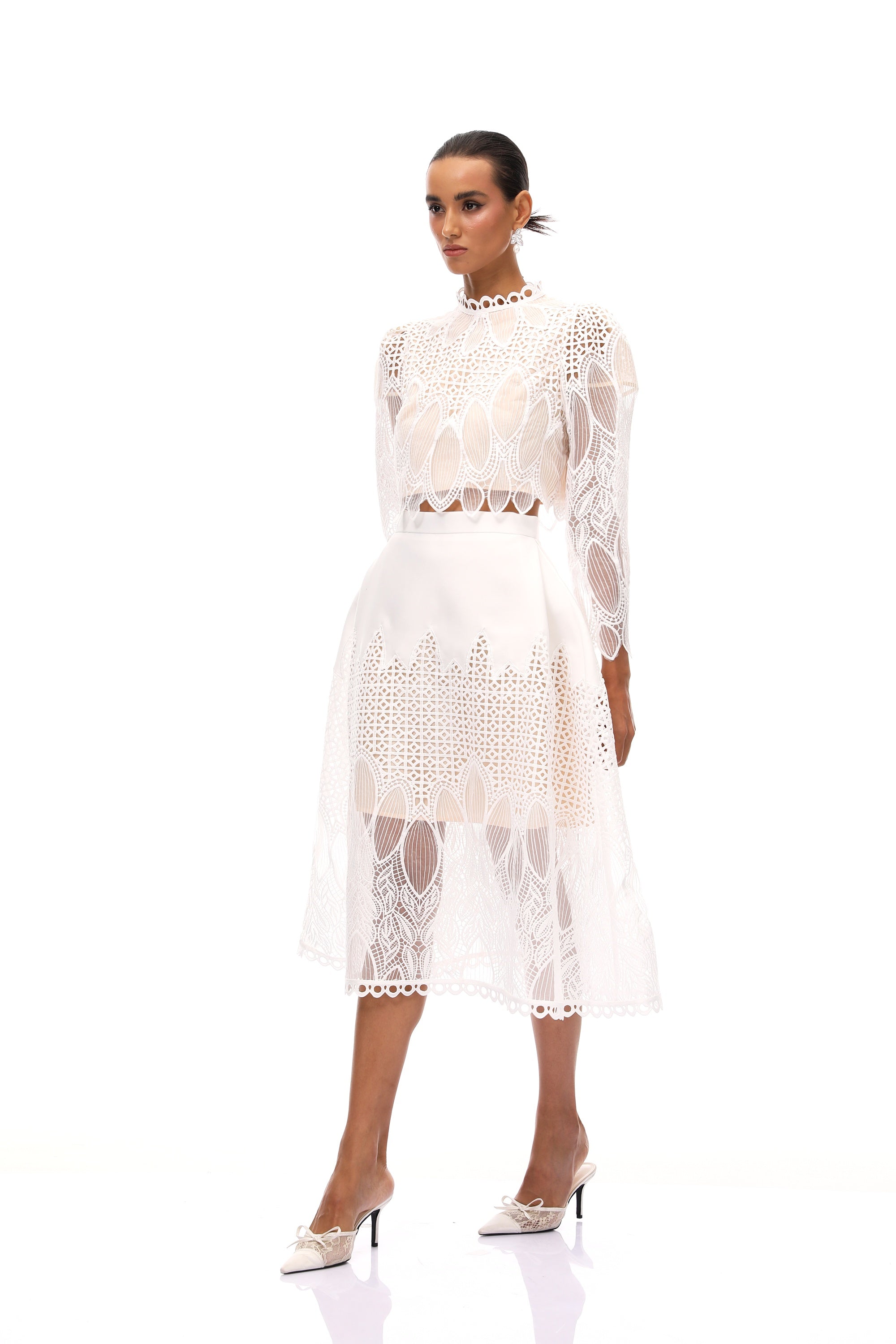 Anett White Corded Lace Blouse & Skirt Set (Final Sale)