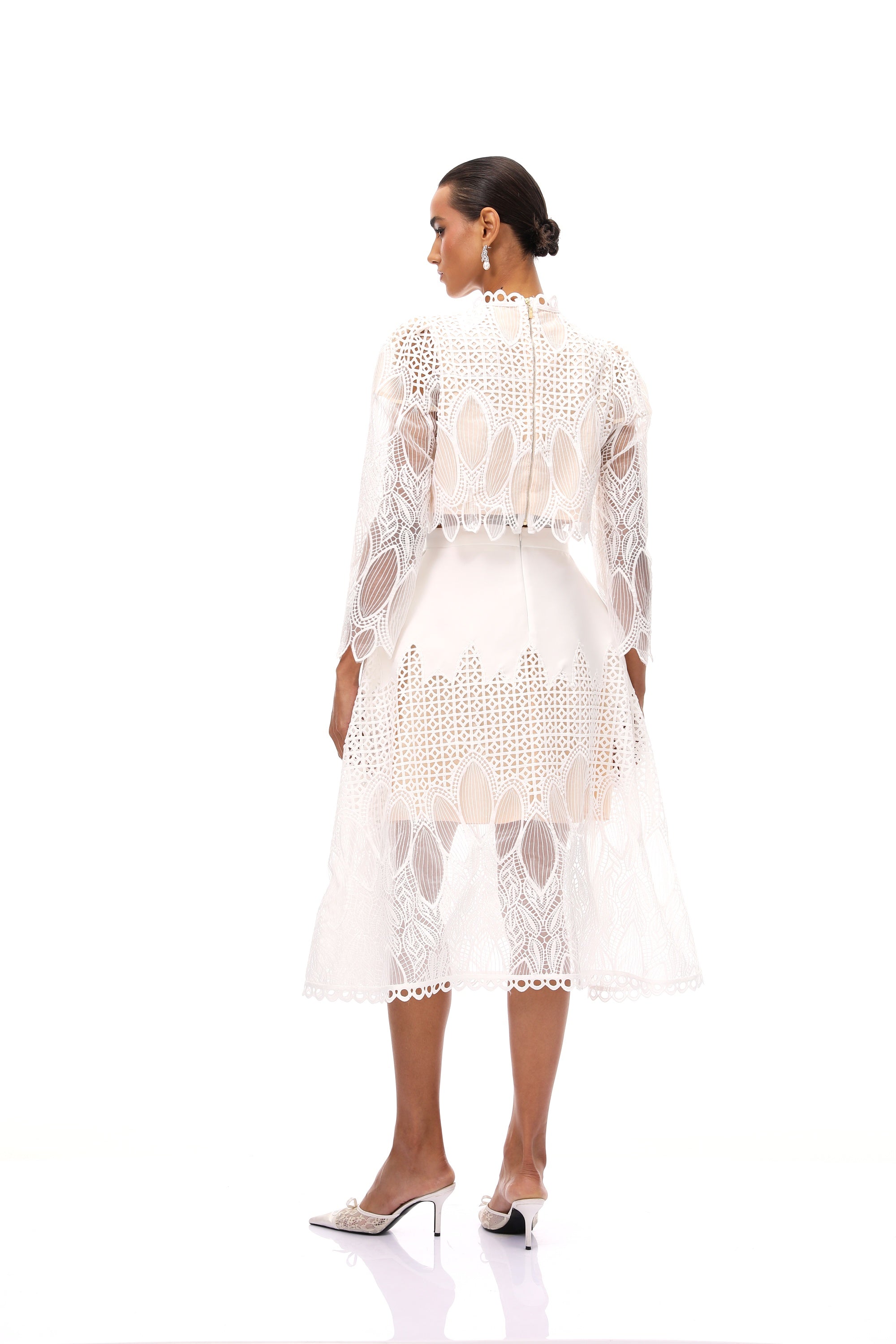 Anett White Corded Lace Blouse & Skirt Set (Final Sale)
