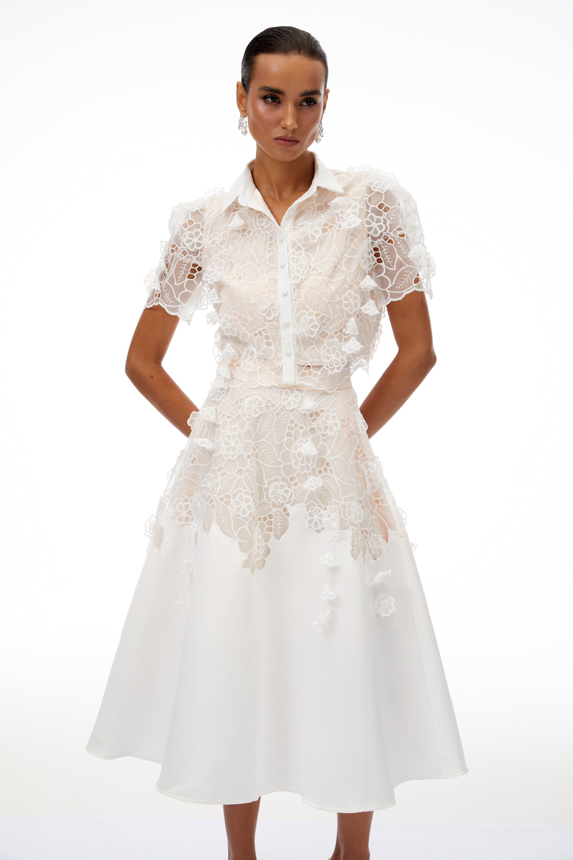 Annamária White Corded Lace Top & Skirt Set (Final Sale)