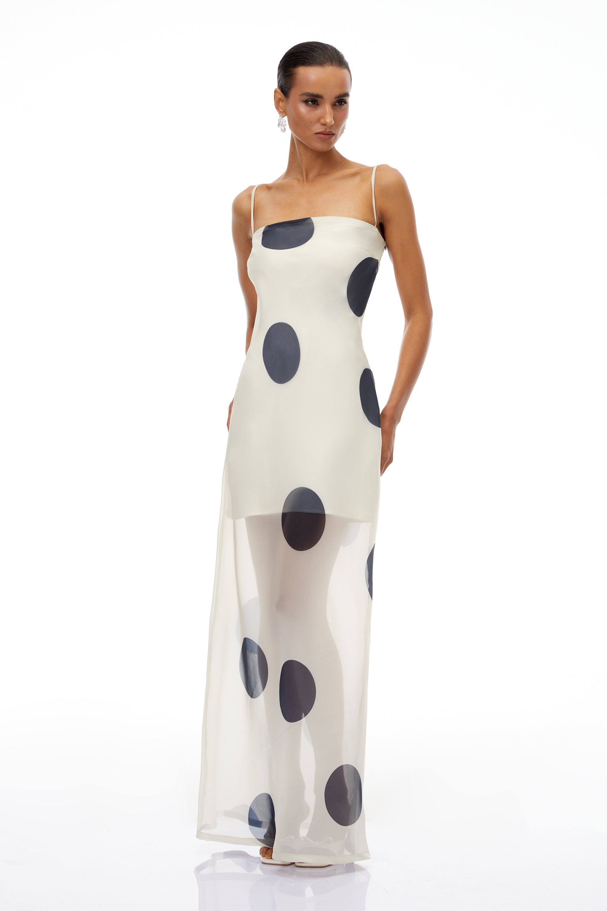 Josiane White Polka Dot Organza Maxi Dress (Final Sale)