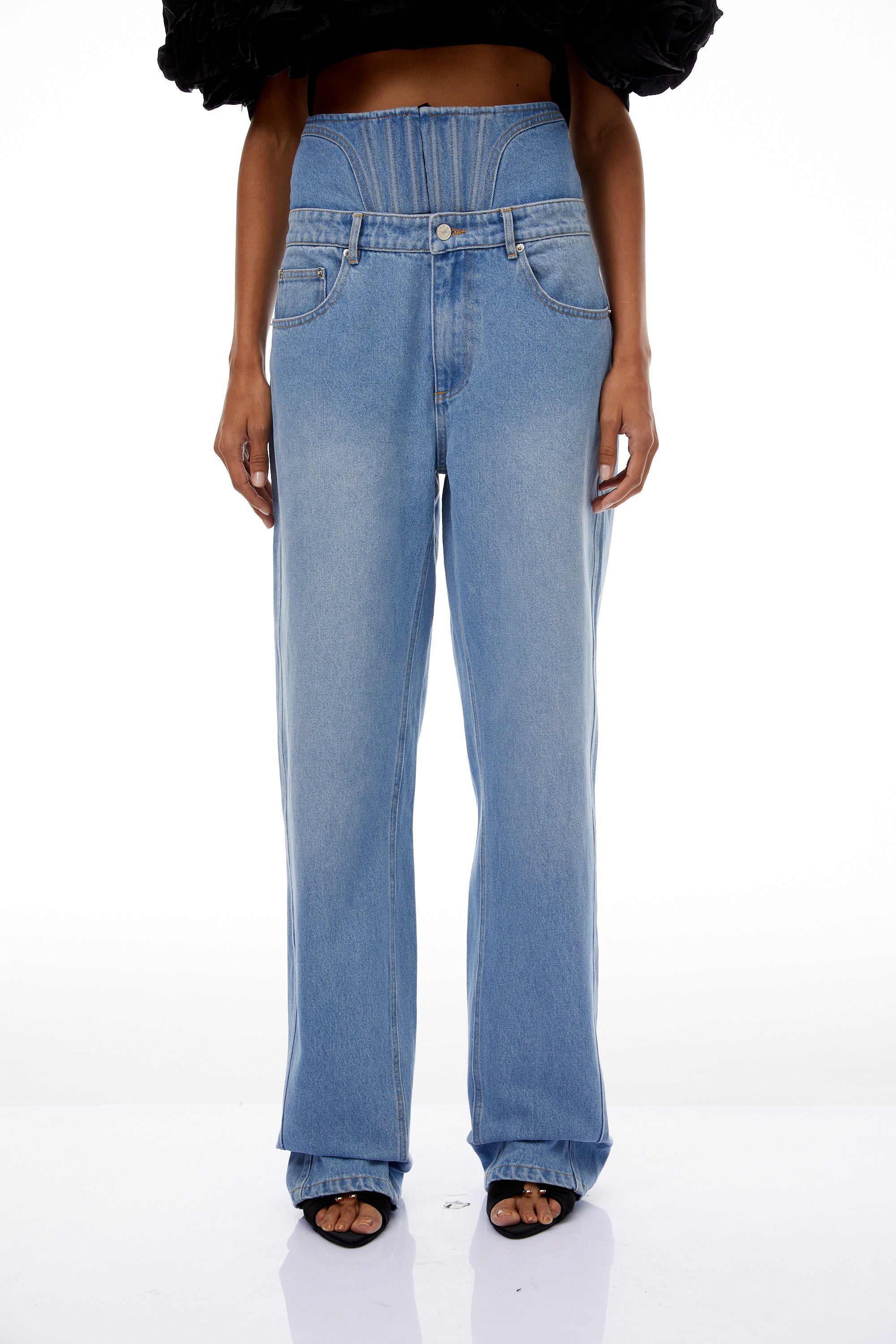 Cosmina Light Blue Corset Panel Denim Jeans