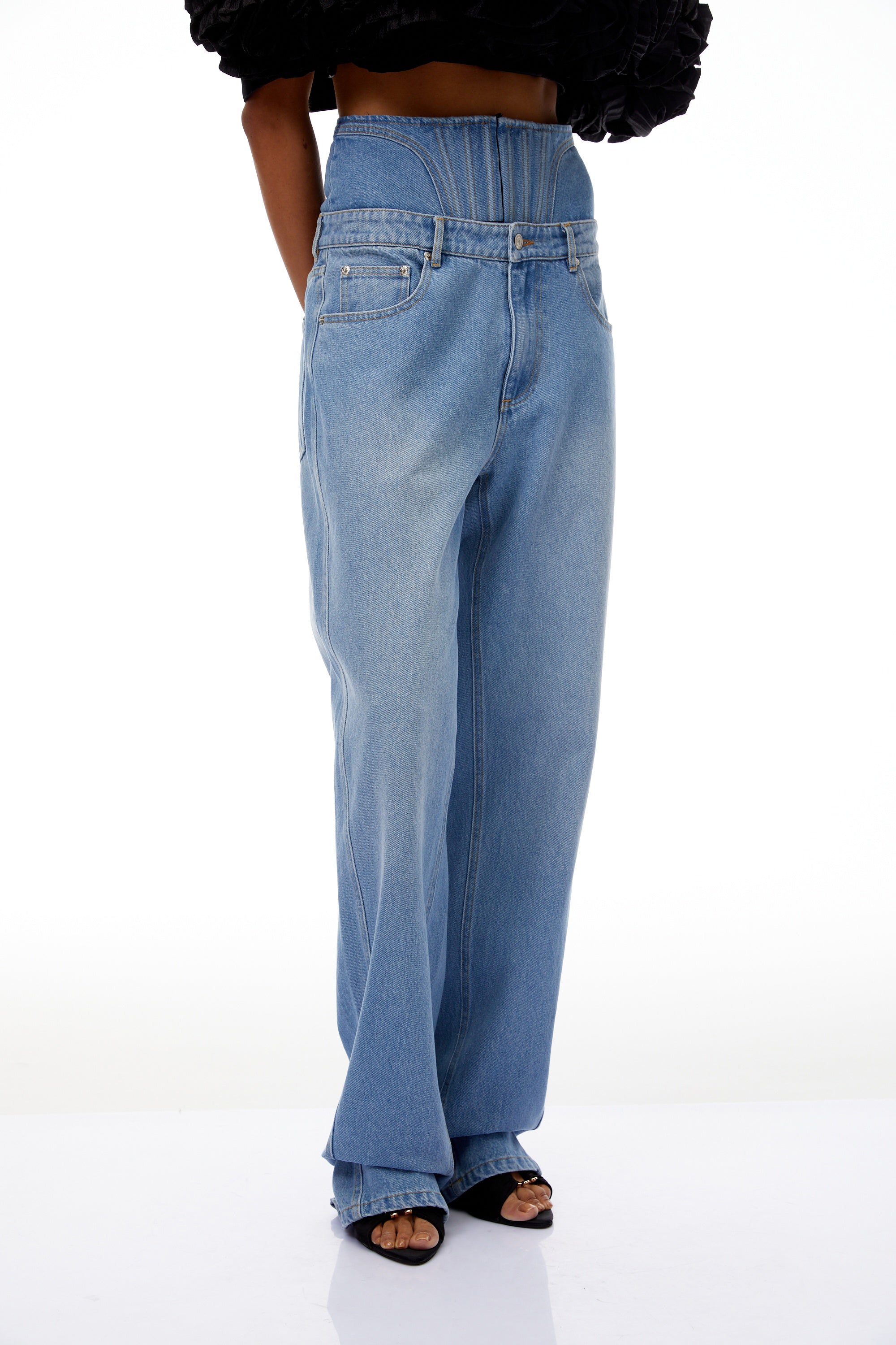 Cosmina Light Blue Corset Panel Denim Jeans