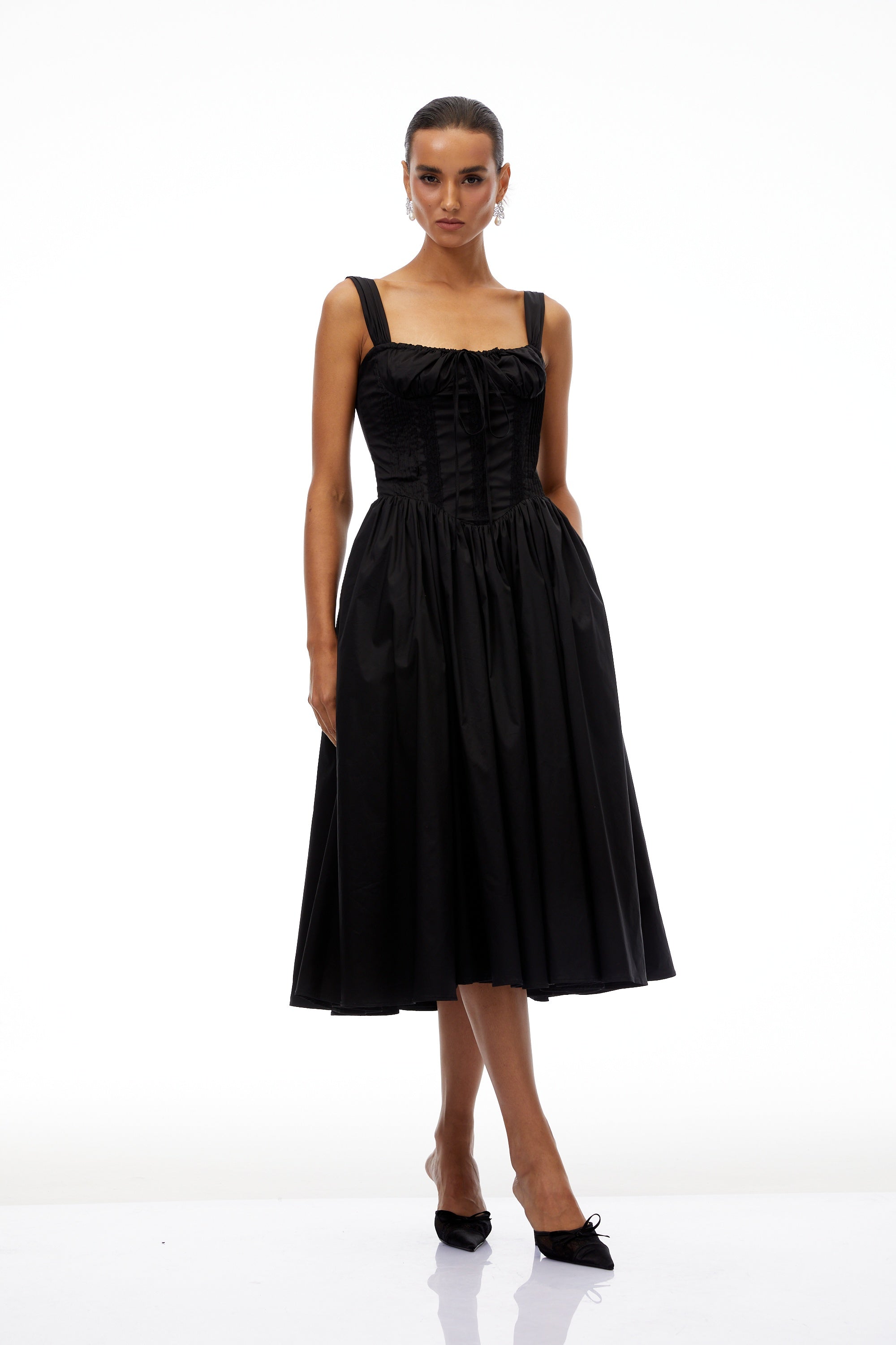 Bruyère Black Lace Trim Corset Midi Dress