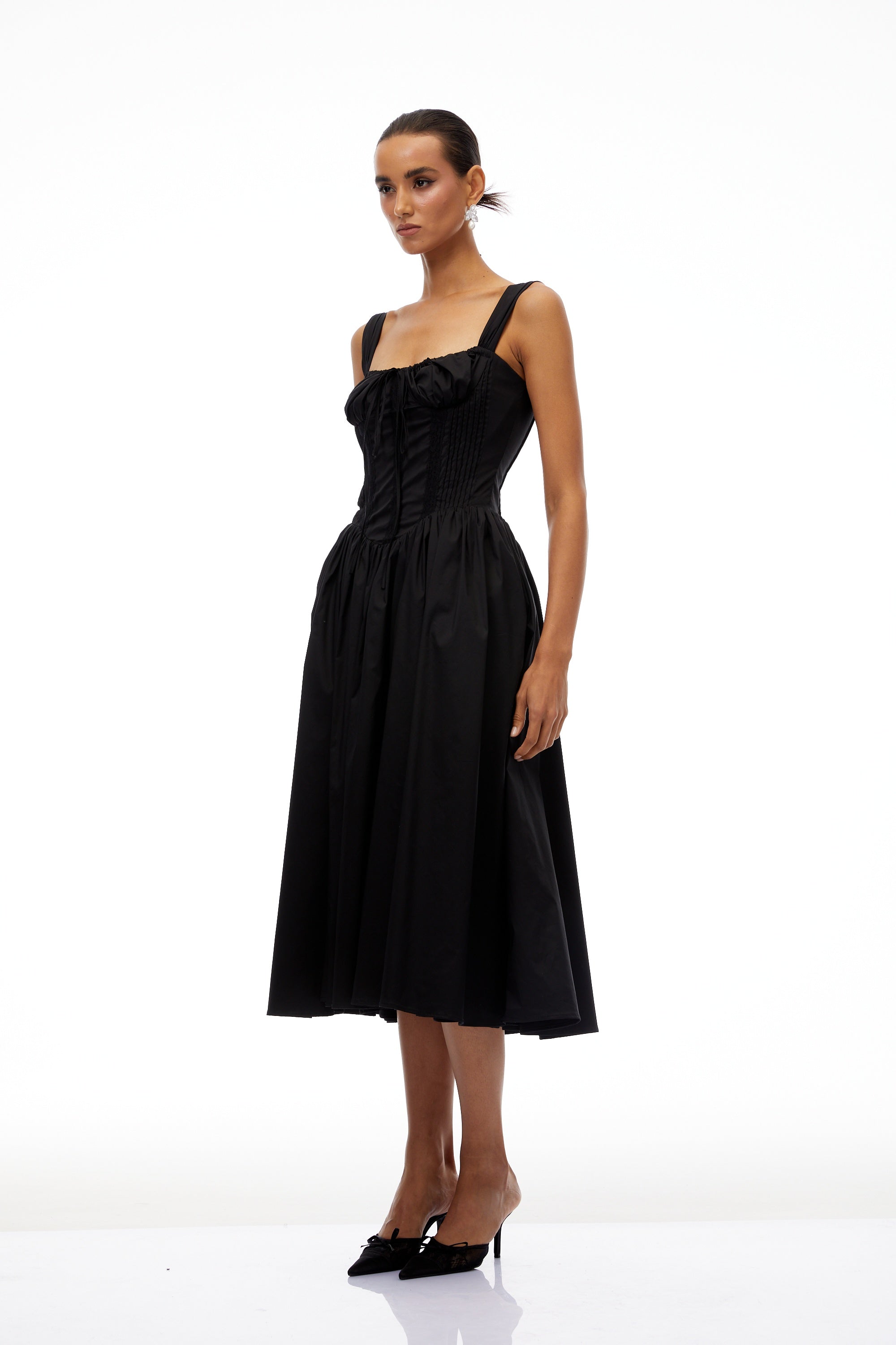 Bruyère Black Lace Trim Corset Midi Dress