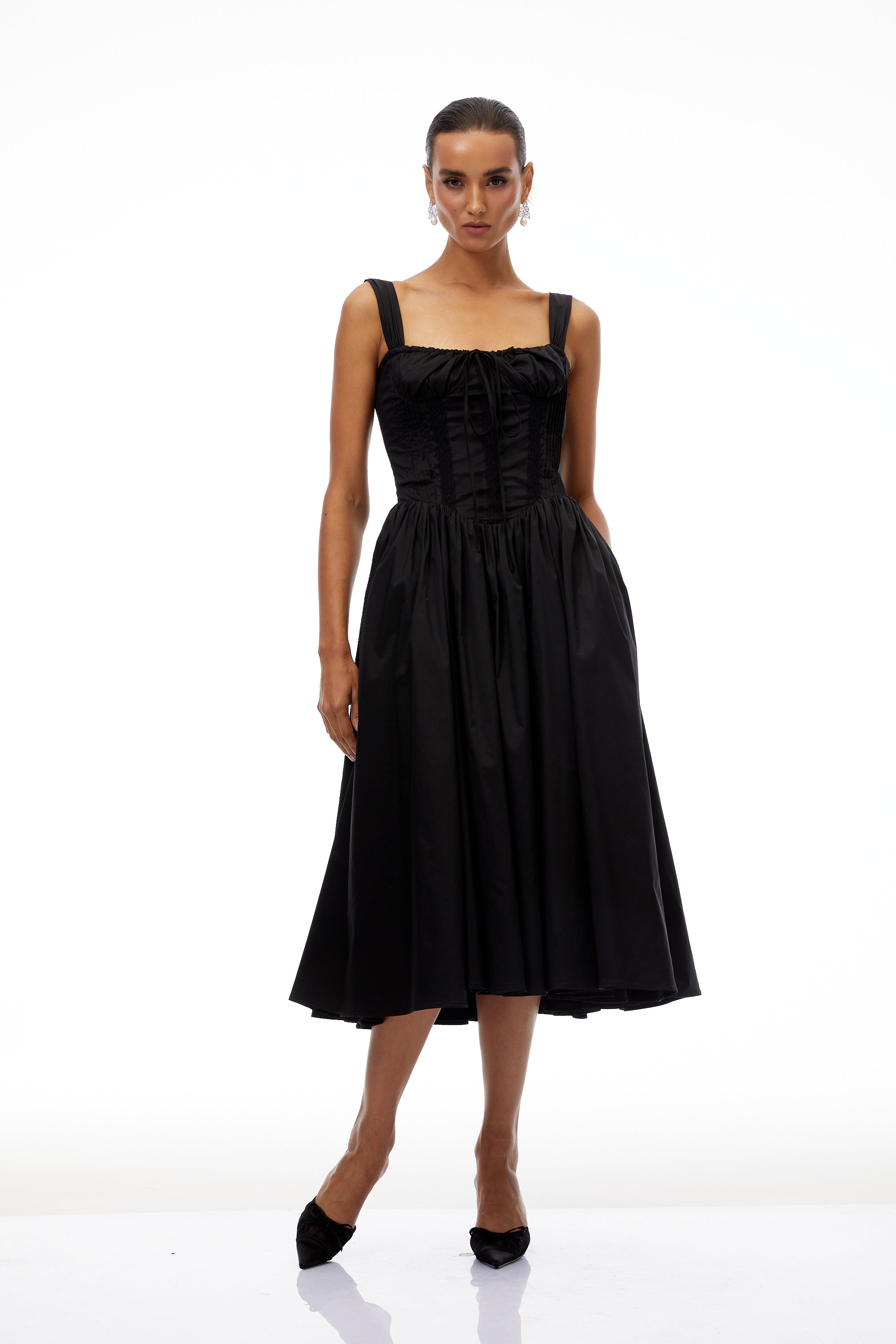Bruyère Black Lace Trim Corset Midi Dress