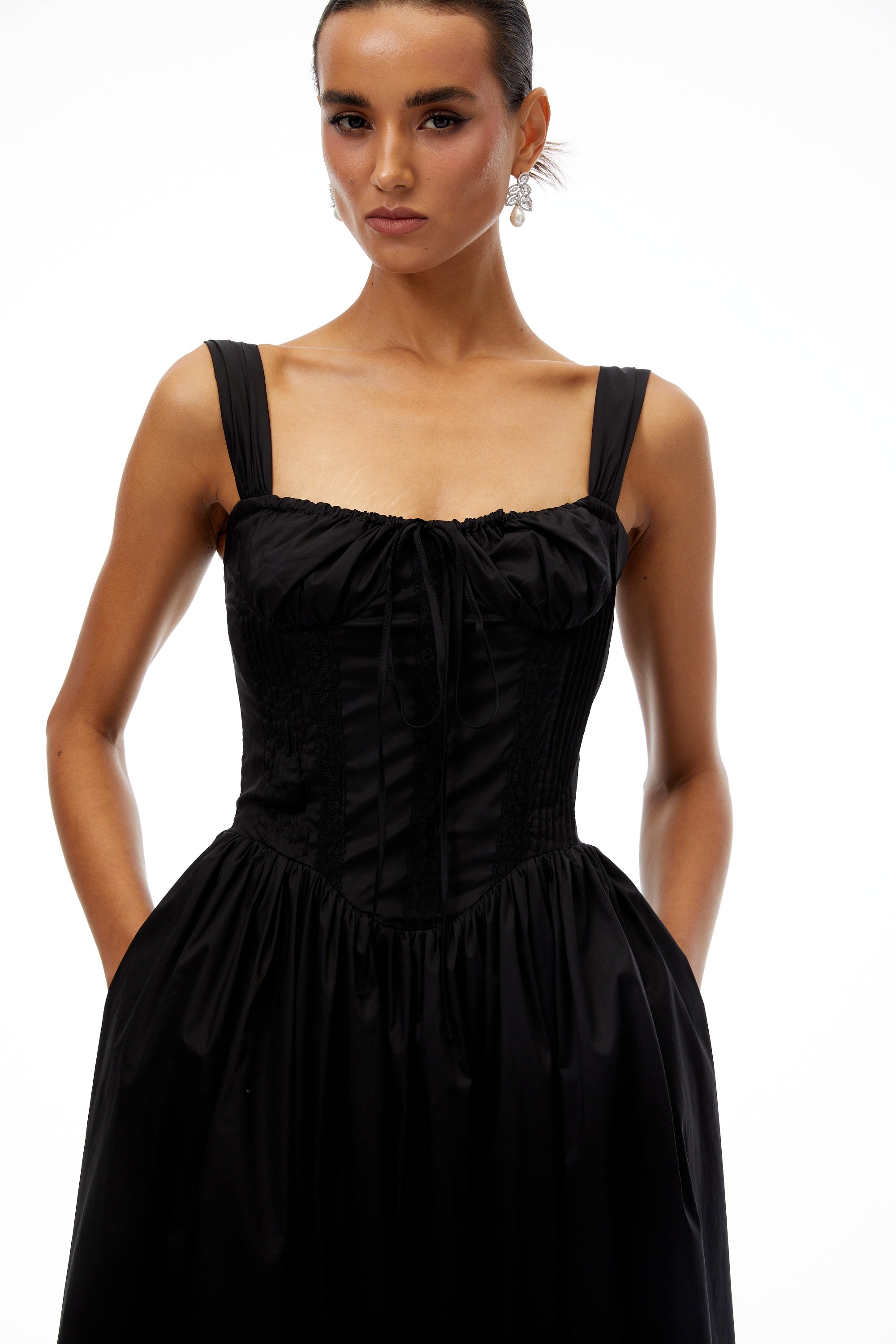 Bruyère Black Lace Trim Corset Midi Dress
