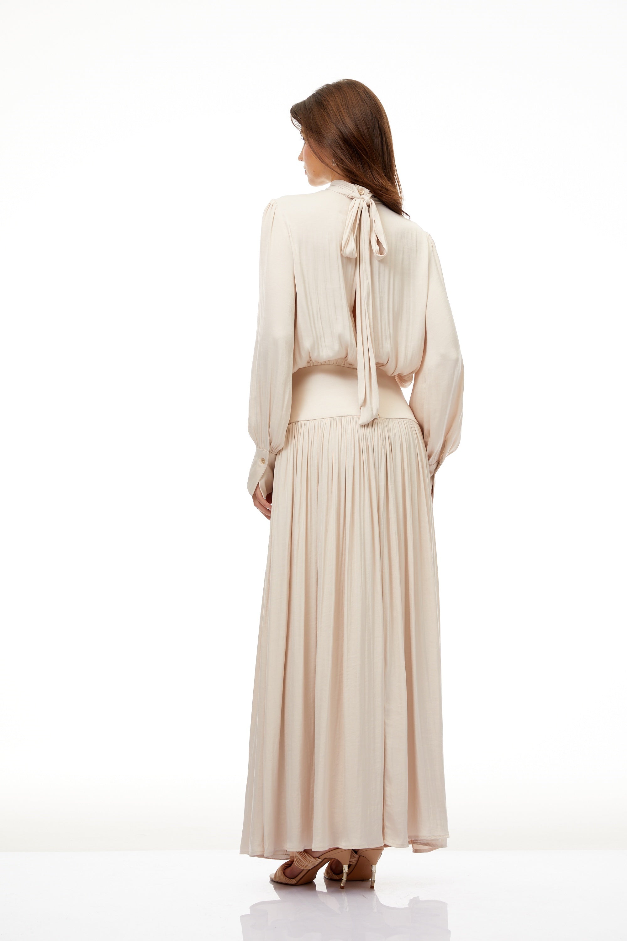 Valérie Neutral Self-Tie Pleated Maxi Dress (Final Sale)