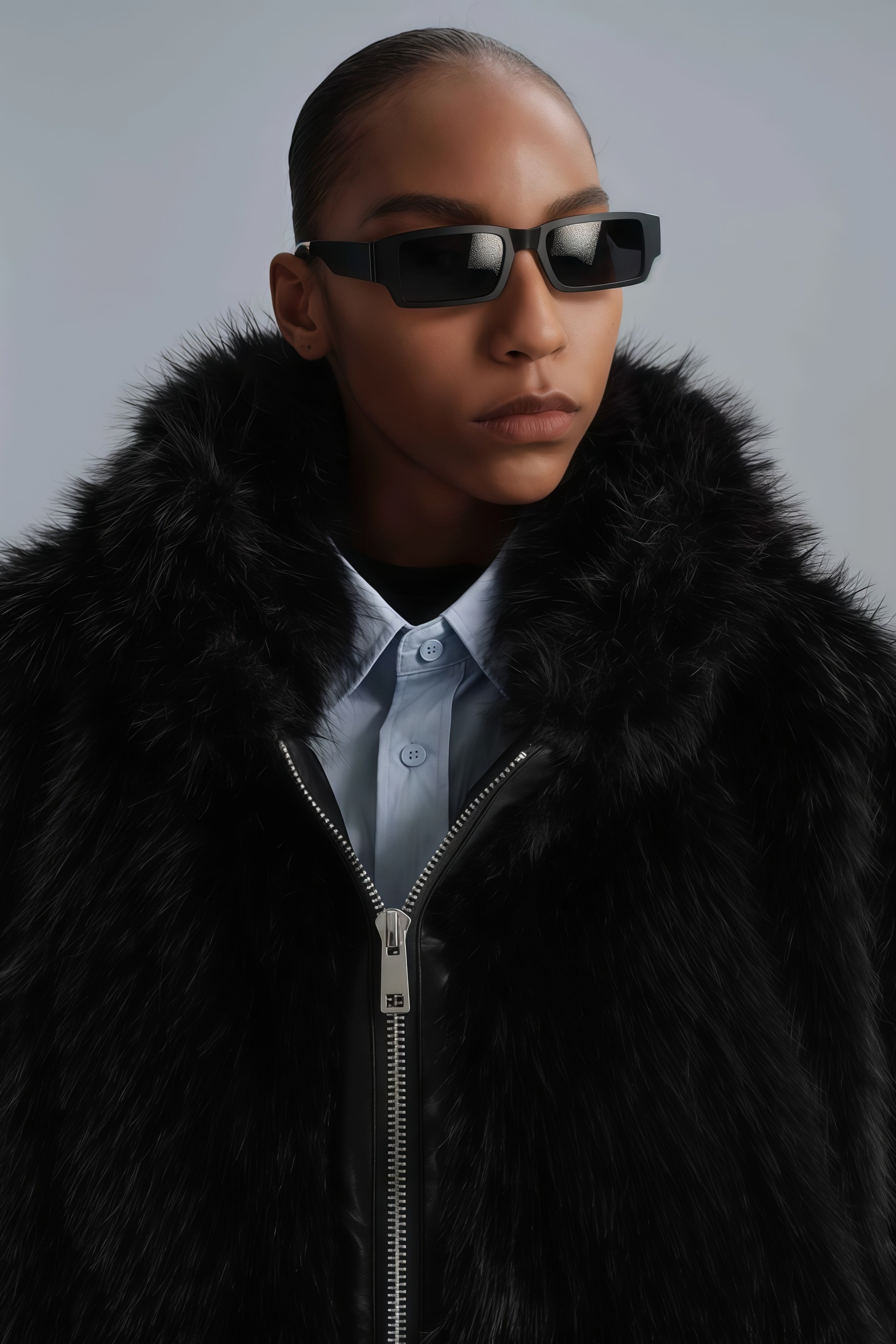 Aurelia Kapuzenjacke aus schwarzem Kunstpelz