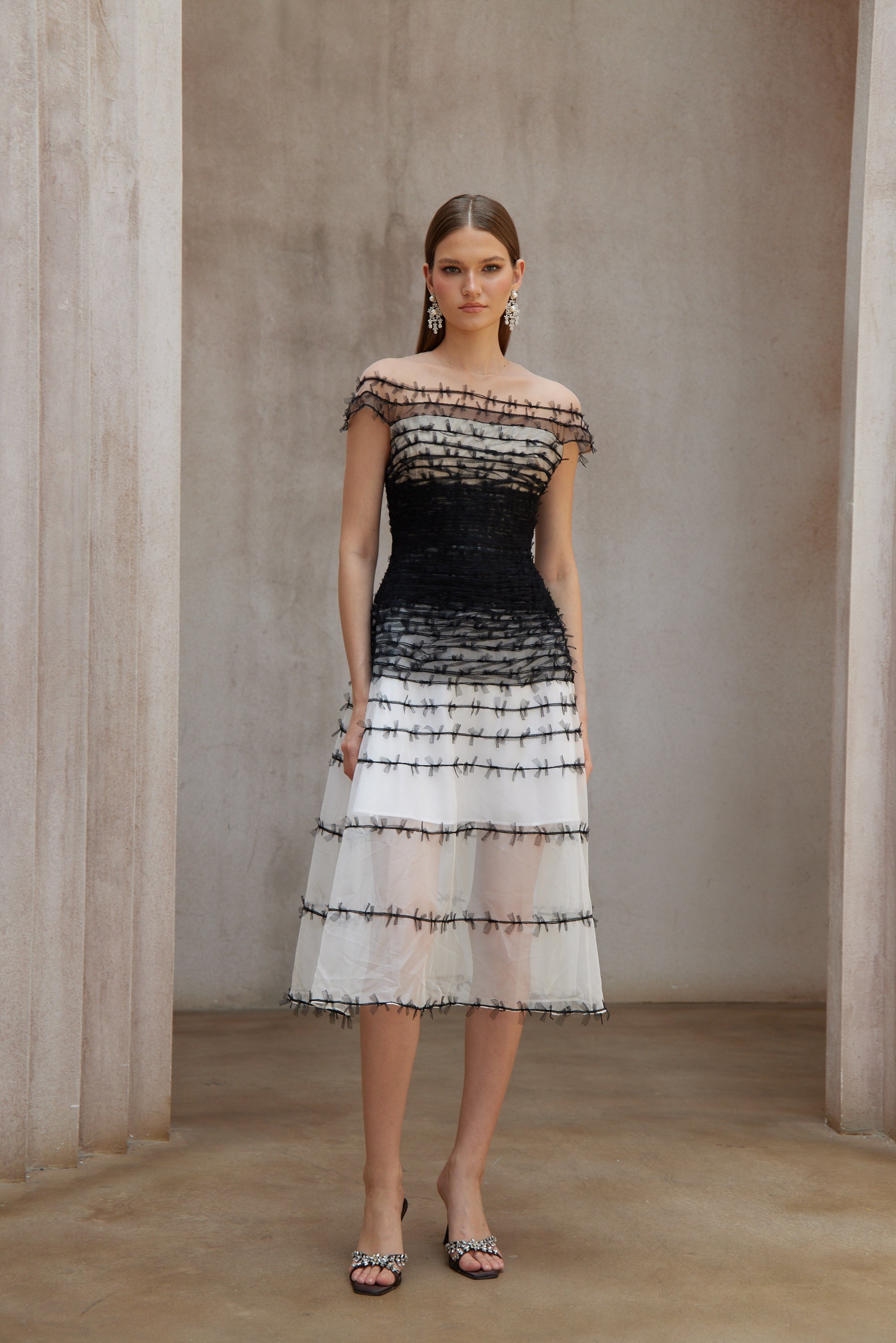 Eléonore Color Block Tulle Midi Dress