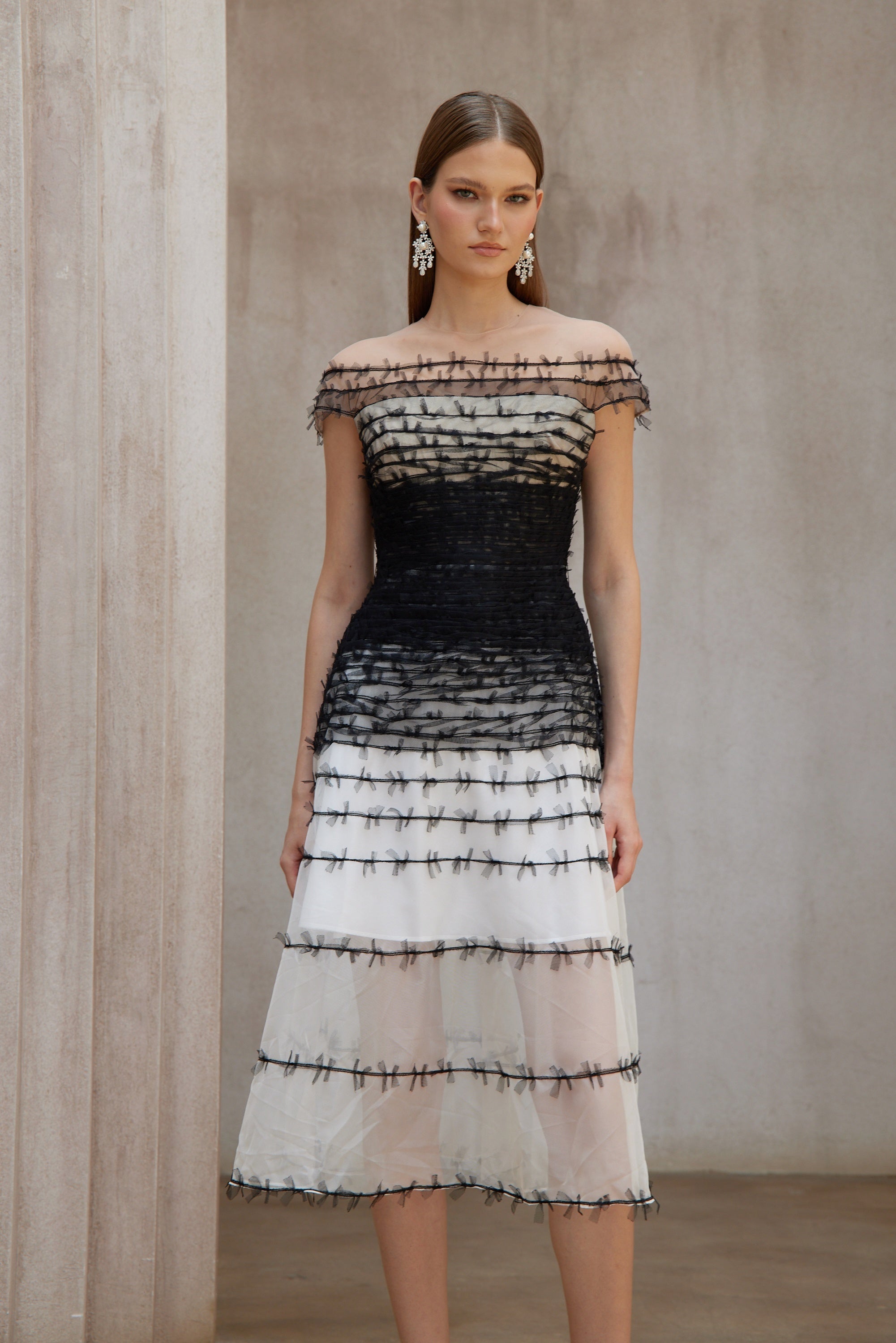 Eléonore Color Block Tulle Midi Dress