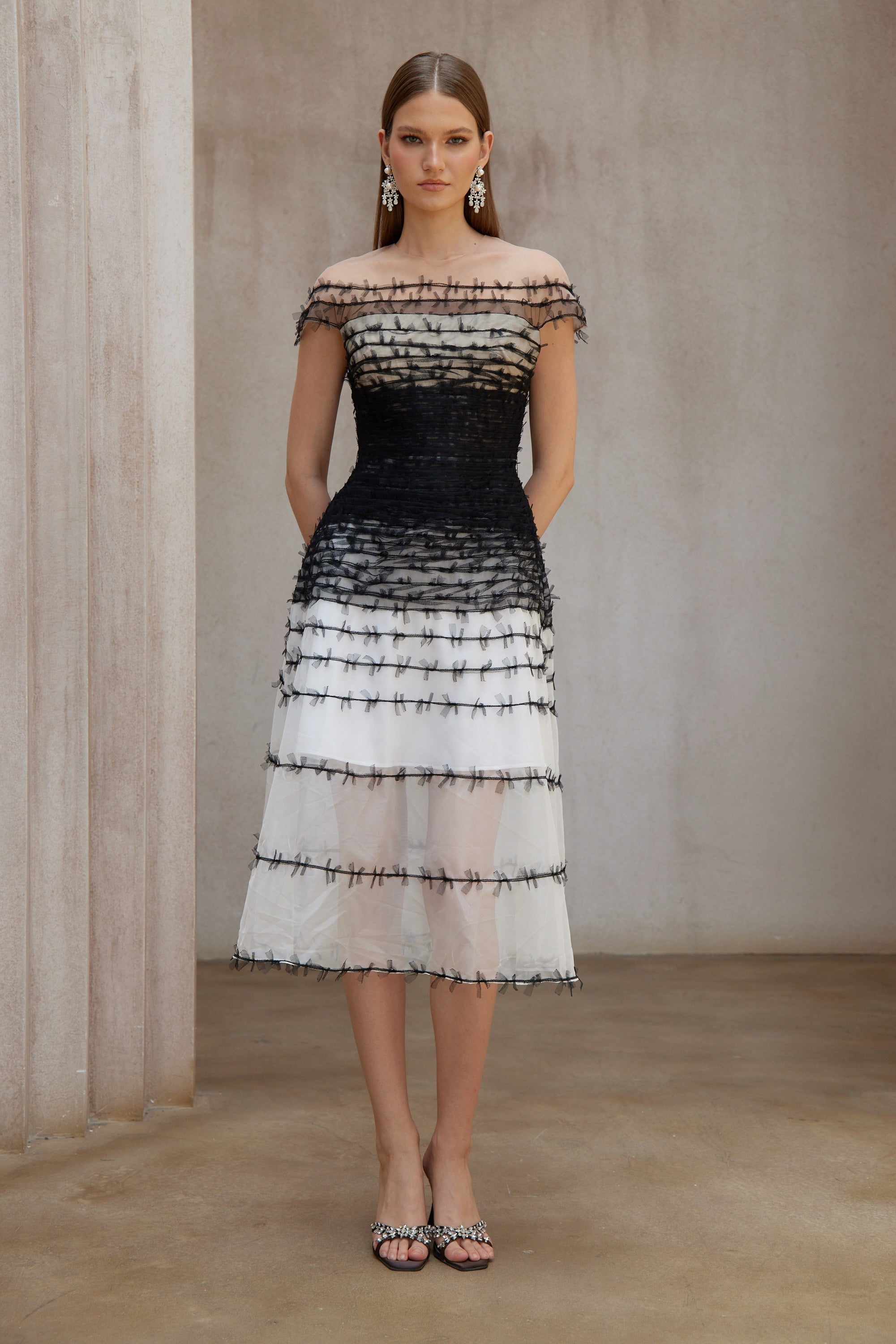 Eléonore Color Block Tulle Midi Dress