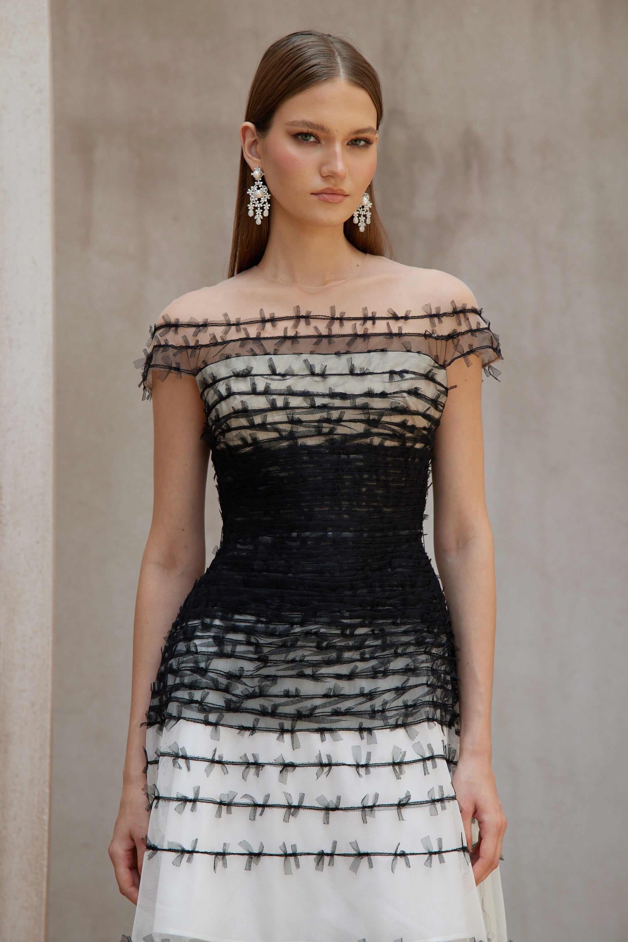 Eléonore Color Block Tulle Midi Dress