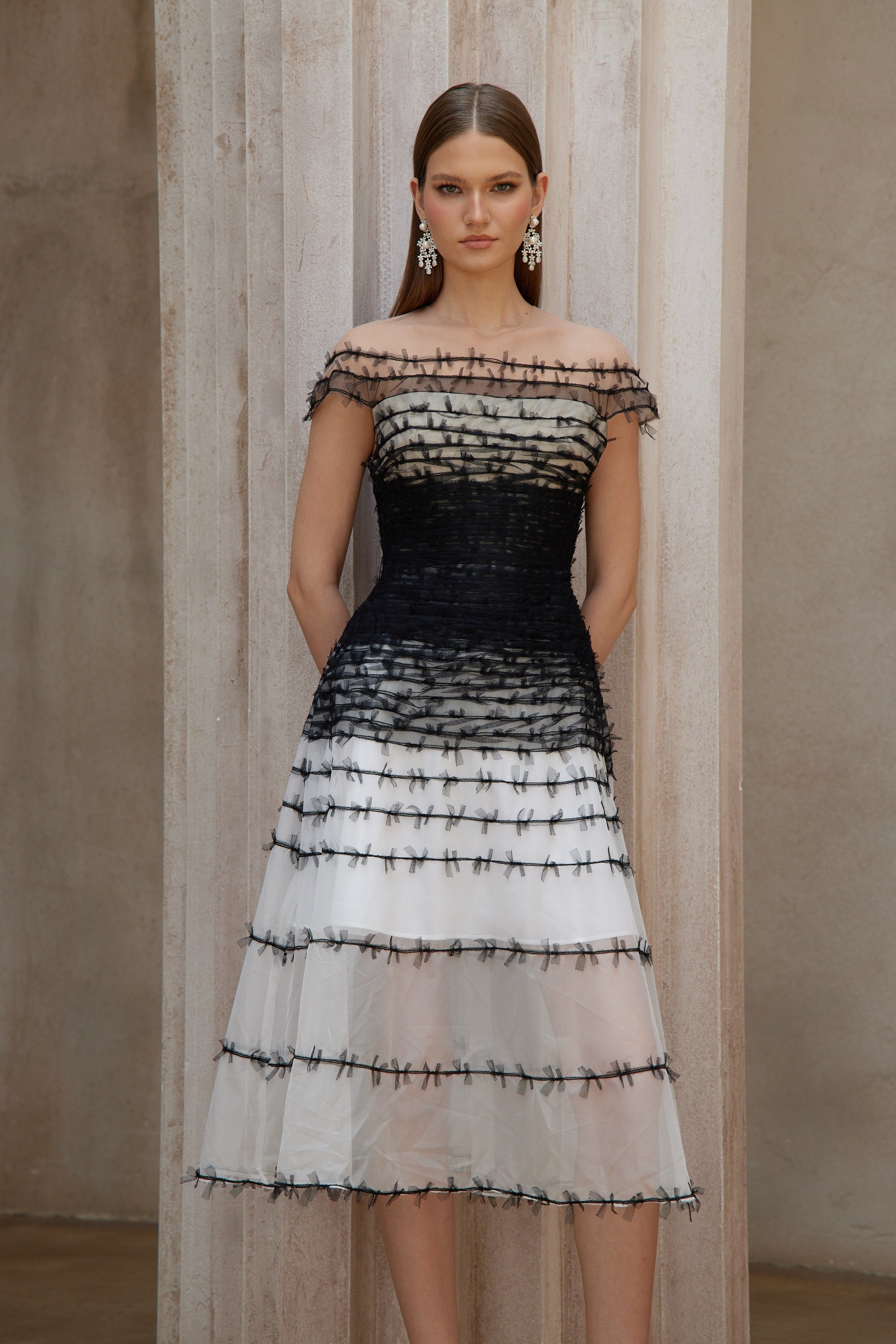 Eléonore Color Block Tulle Midi Dress