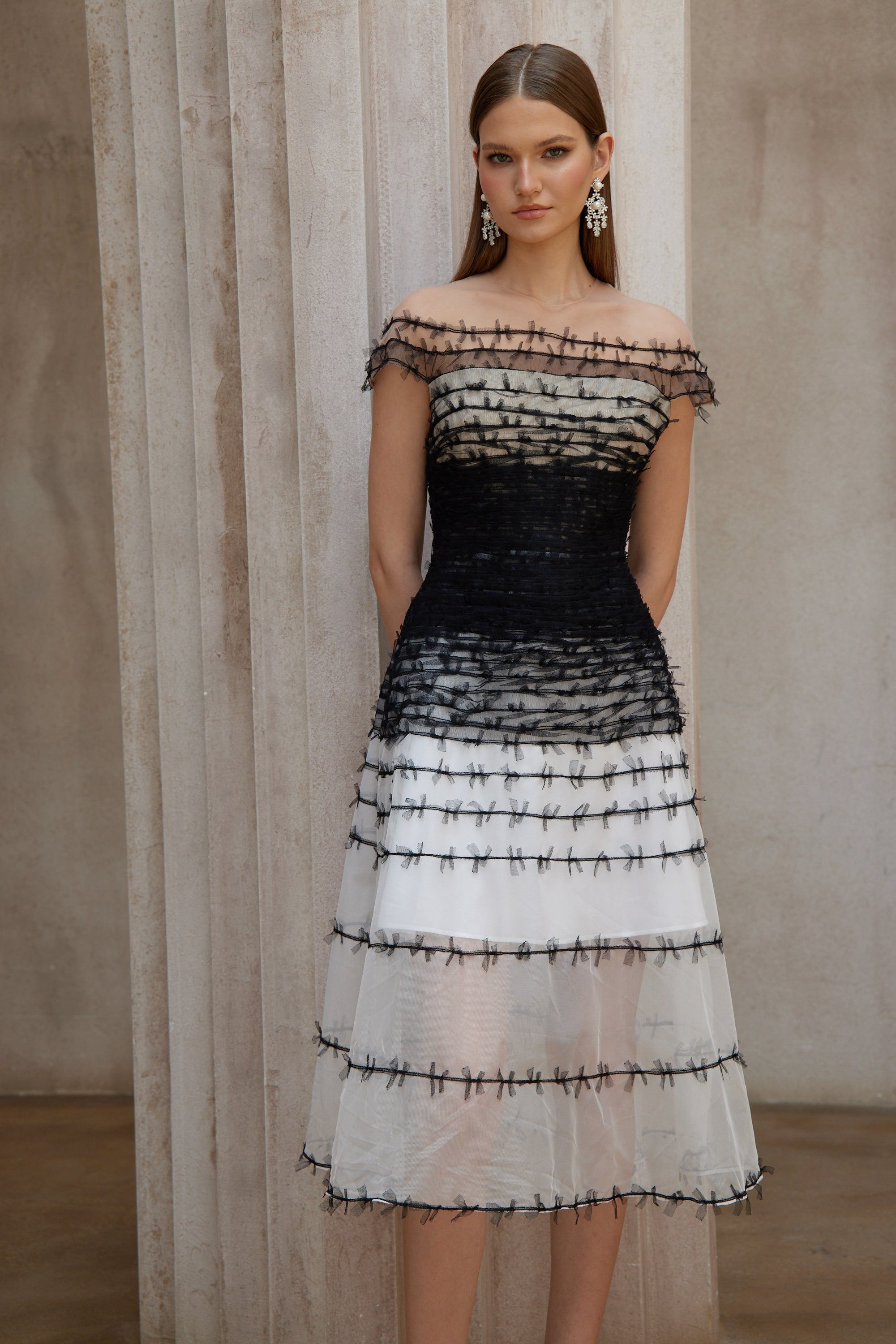 Eléonore Color Block Tulle Midi Dress