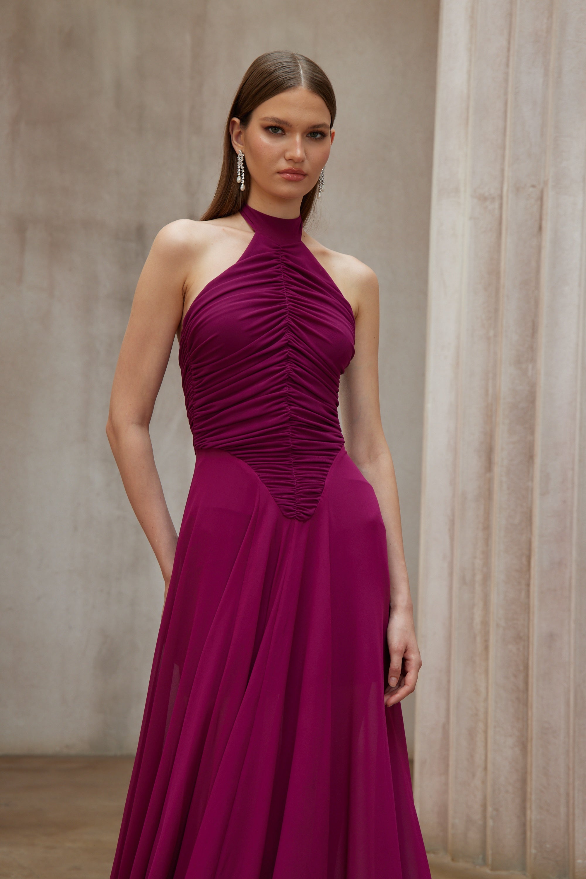 miss rosierロングドレス Kerstin Purple Train Design Ruched Maxi Dress