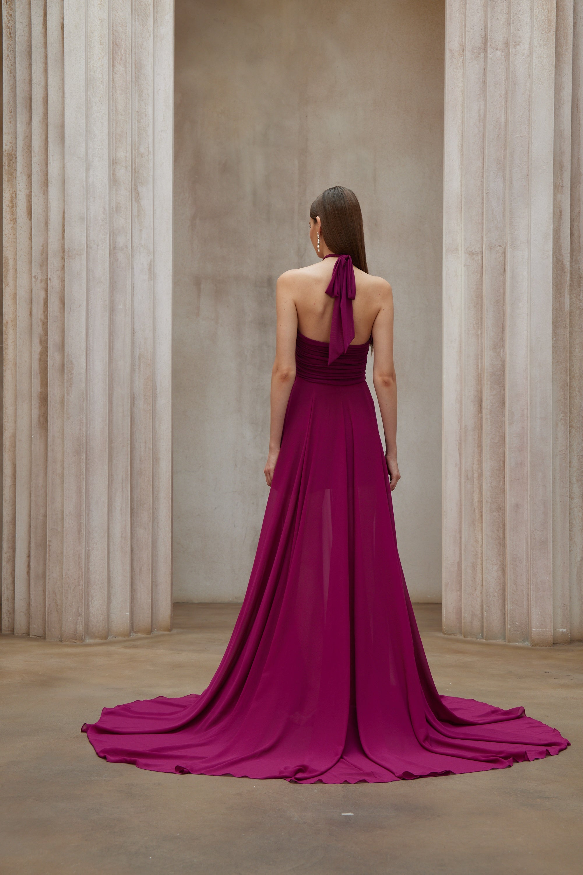 Kerstin Purple Train Design Ruched Maxi Dress