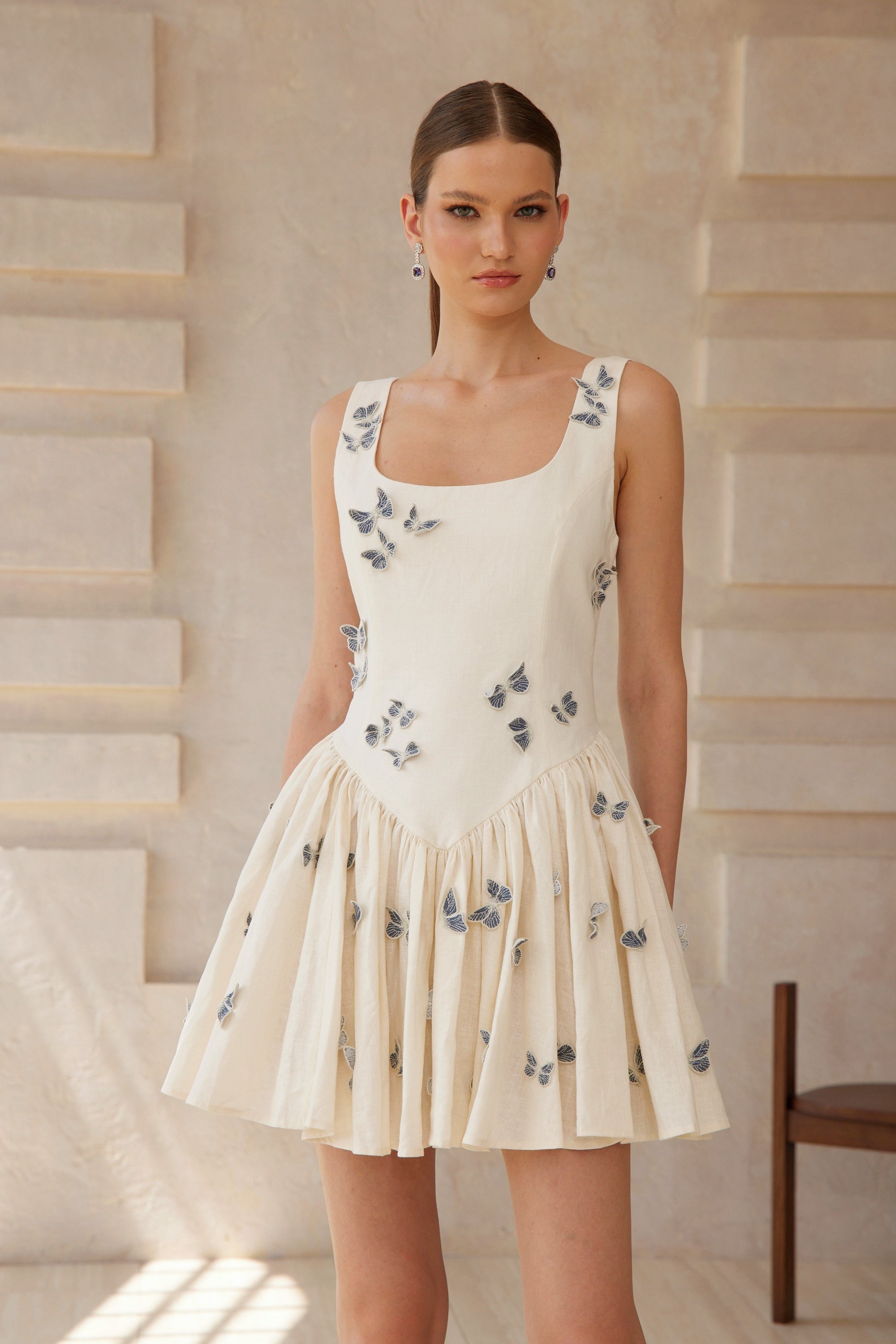 Ophélie White Butterfly Embroidered Mini Dress