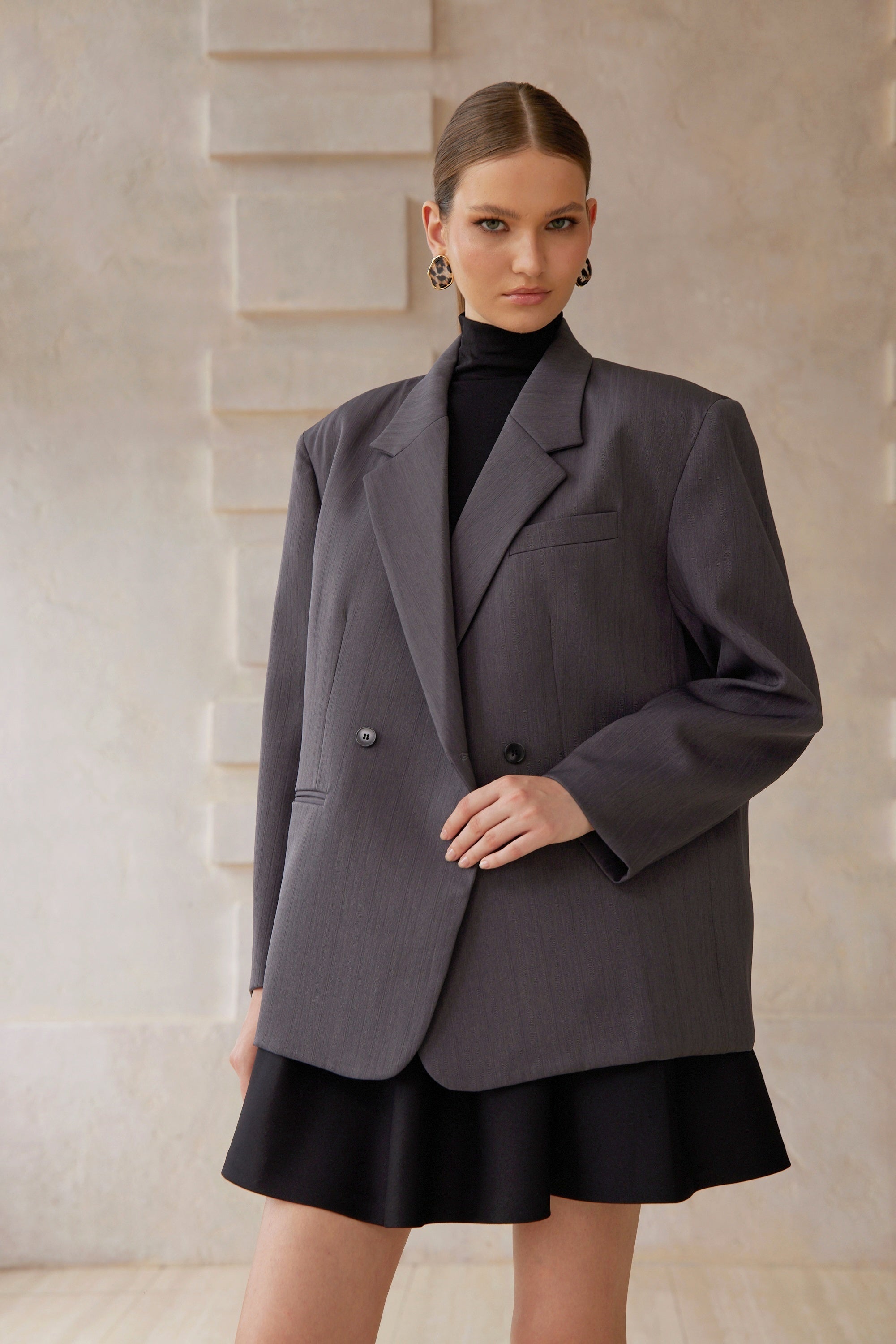 Eléonore Grey Double-Breasted Oversize Blazer