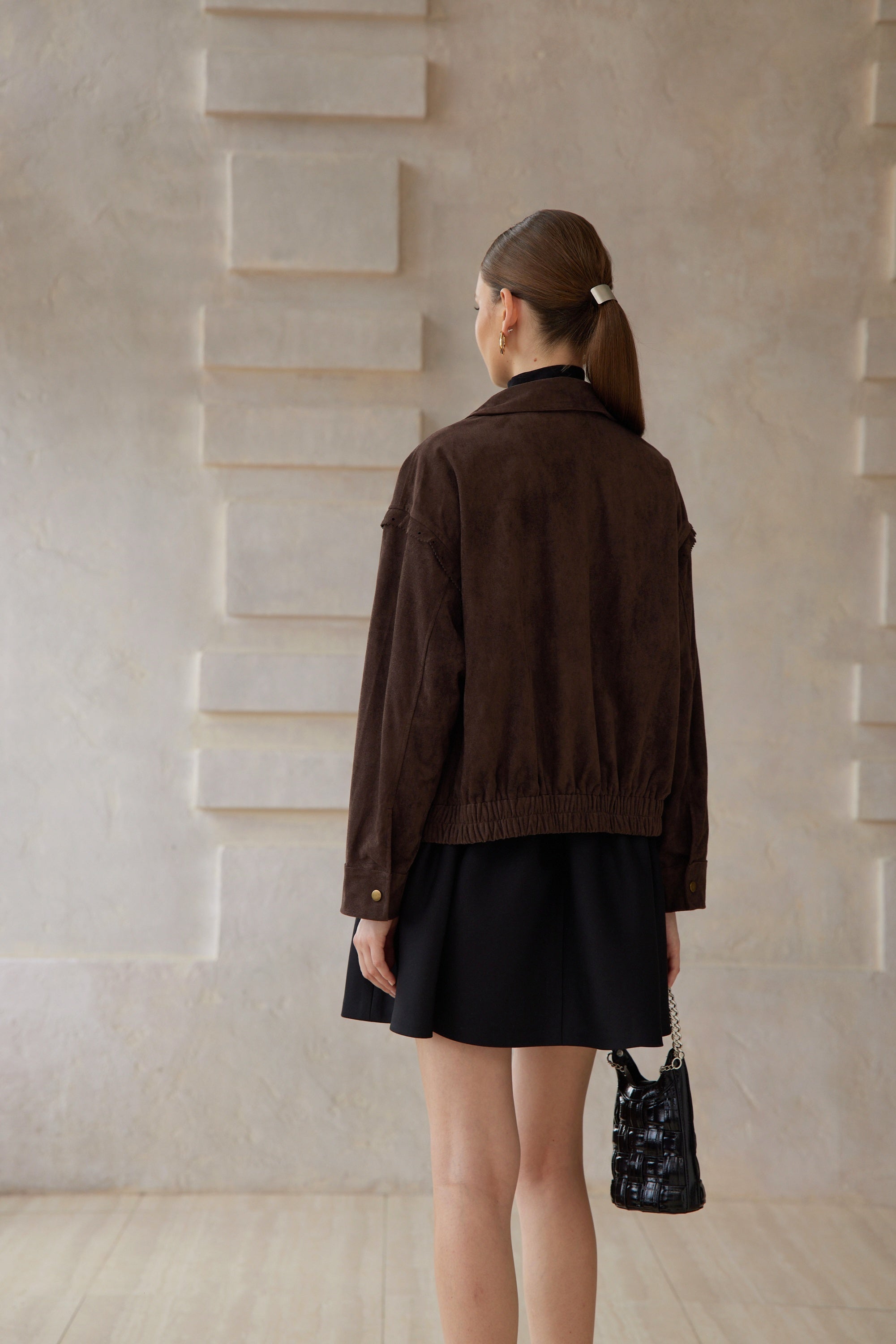 Élodie Brown Cut Out Floral Suede Jacket